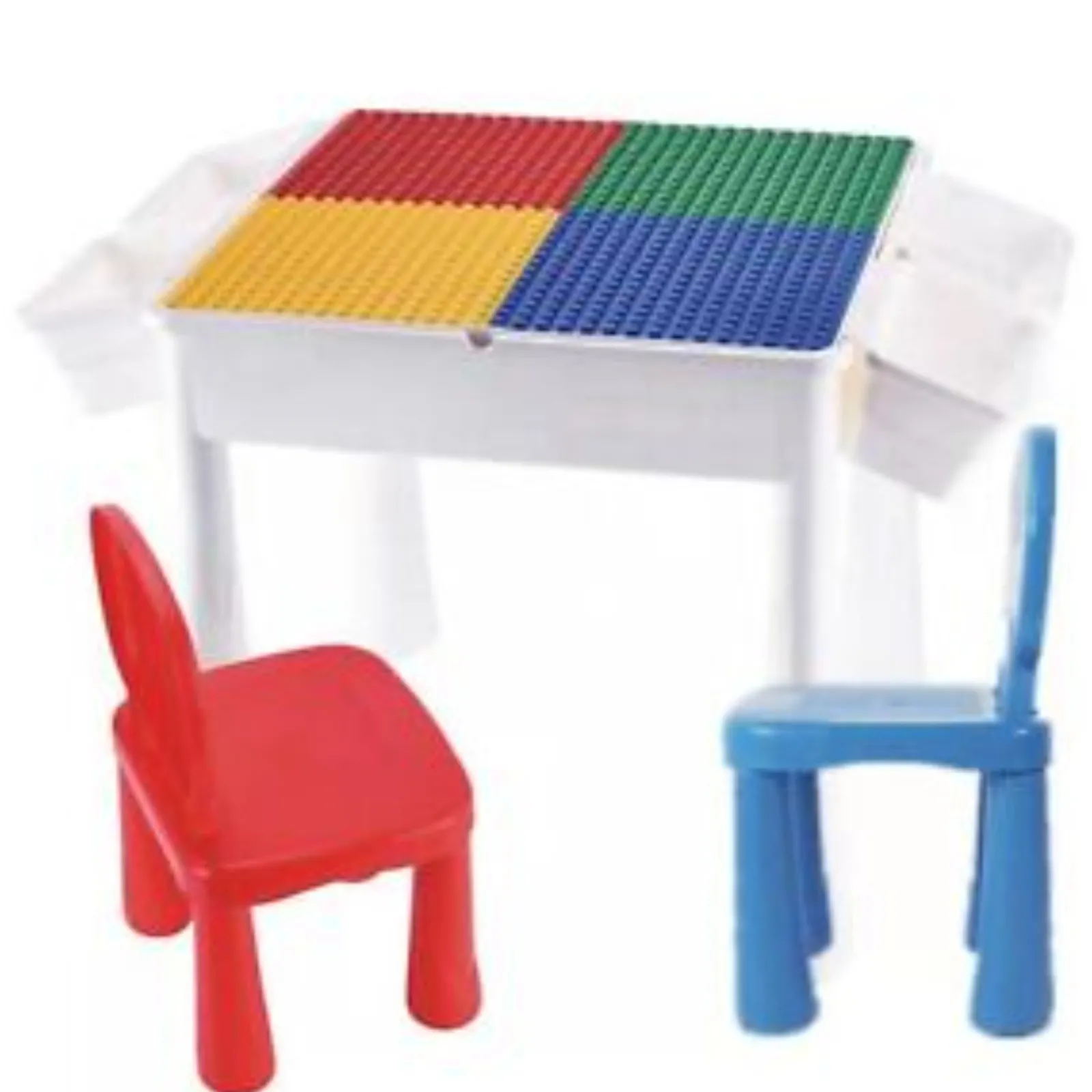 Kinder Little Helper 4-in-1-Mehrzweck-Lego aus Kunststoff für Kinder | Duplo-Tisch | Wendbarer Schreibtisch | Sand- und Wassertisch | 2 Stühle und 100 Bausteine