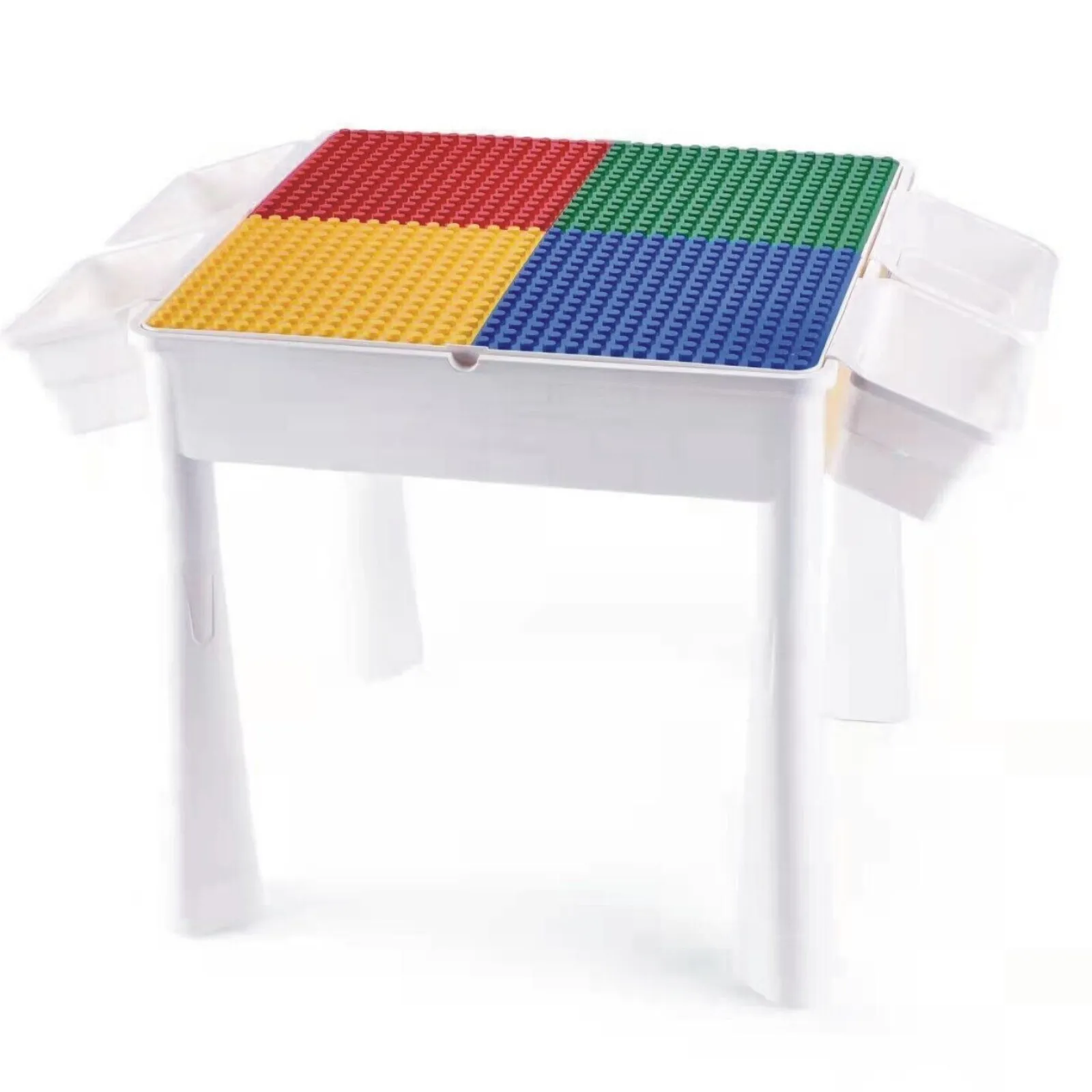 Kinder Little Helper 4-in-1-Mehrzweck-Lego aus Kunststoff für Kinder | Duplo-Tisch | Wendbarer Schreibtisch | Sand- und Wassertisch | 2 Stühle und 100 Bausteine