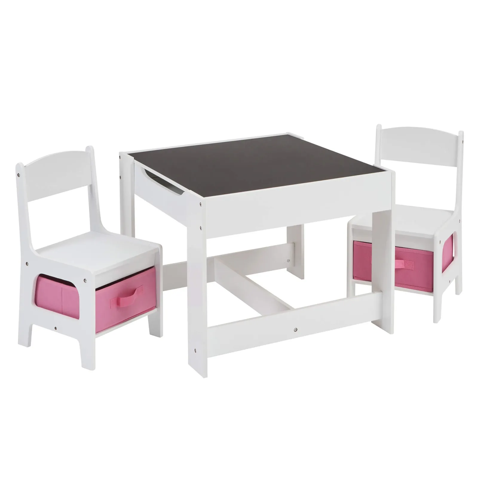 Kinder Little Helper 4-in-1-Montessori-Tisch und Stühle für Kinder | Wendeoberteil | Tafel | Rosa Aufbewahrungsschubladen