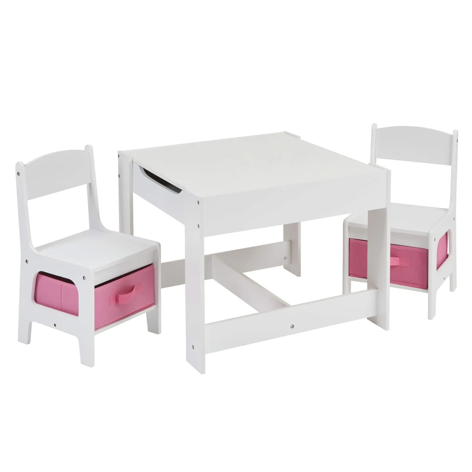 Kinder Little Helper 4-in-1-Montessori-Tisch und Stühle für Kinder | Wendeoberteil | Tafel | Rosa Aufbewahrungsschubladen