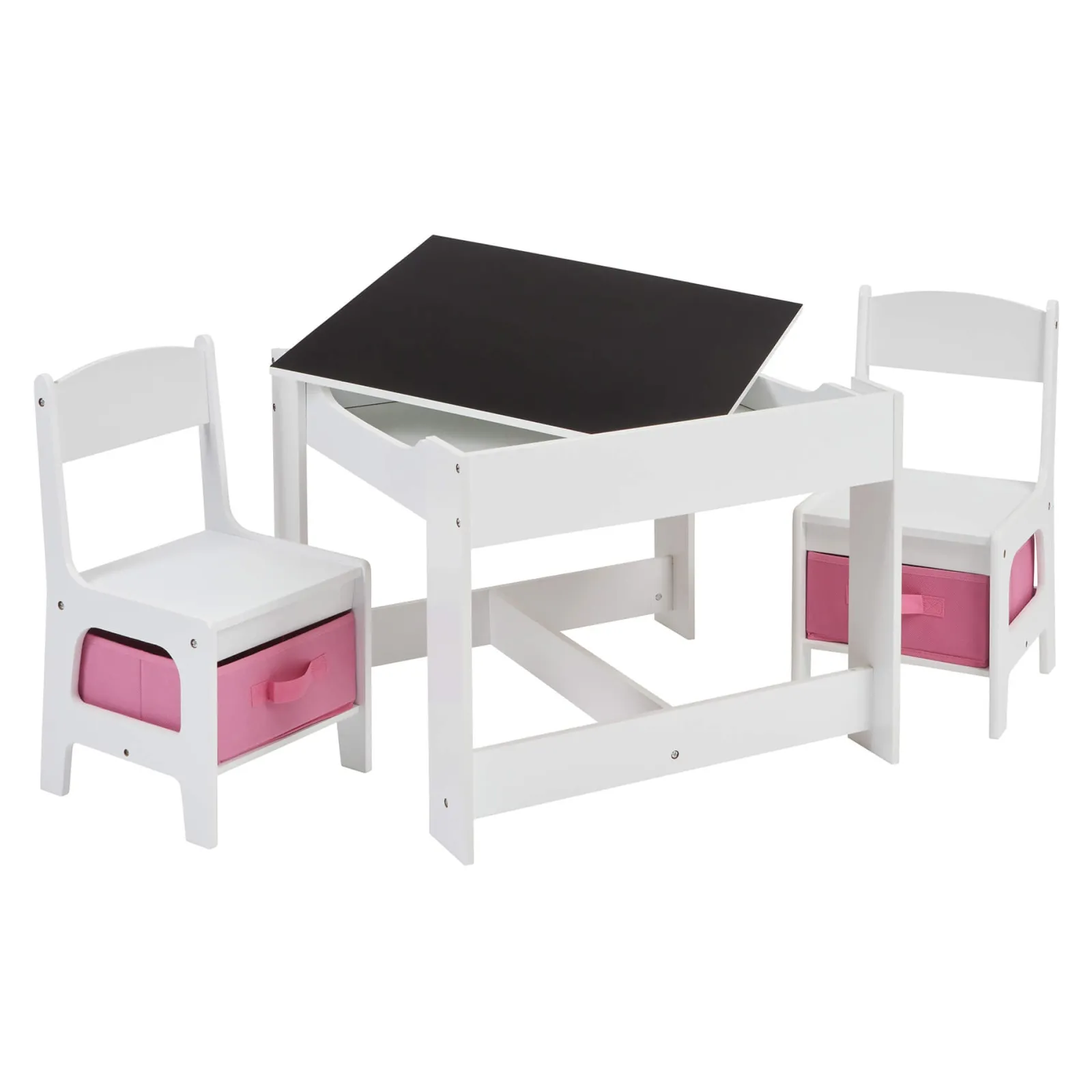 Kinder Little Helper 4-in-1-Montessori-Tisch und Stühle für Kinder | Wendeoberteil | Tafel | Rosa Aufbewahrungsschubladen