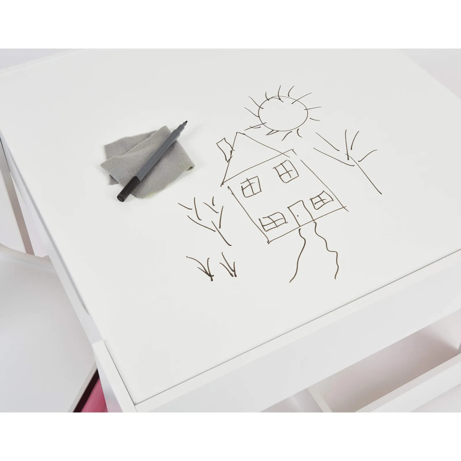 Kinder Little Helper 4-in-1-Montessori-Tisch und Stühle für Kinder | Wendeoberteil | Tafel | Rosa Aufbewahrungsschubladen