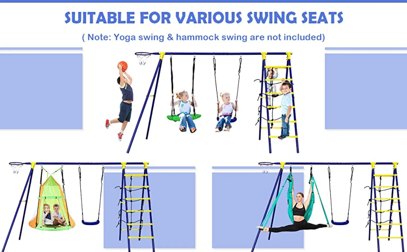 Little Helper 7-in-1-Rostschutz-Schaukelset für Kinder mit 2 Schaukeln | Kletterleiter & Netz und Basketballkorb |