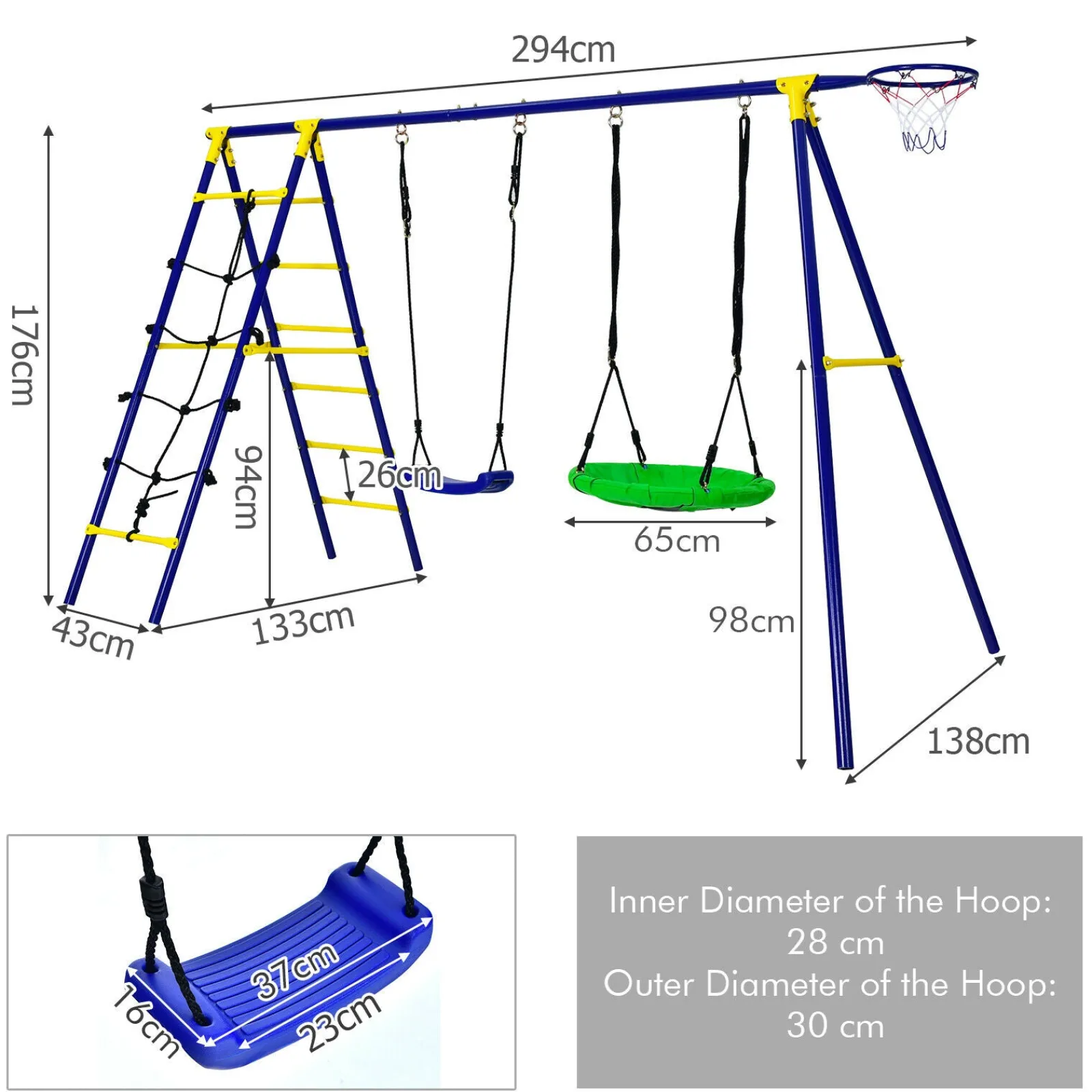 Little Helper 7-in-1-Rostschutz-Schaukelset für Kinder mit 2 Schaukeln | Kletterleiter & Netz und Basketballkorb |