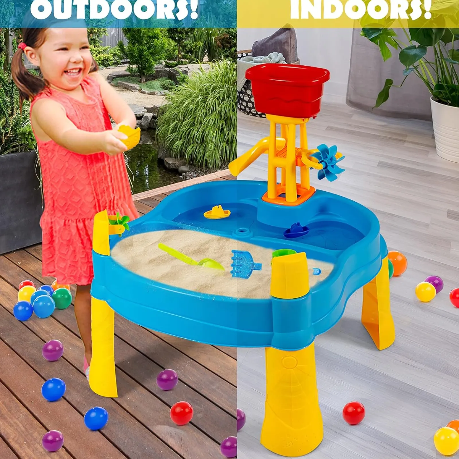 Little Helper 2-in-1-Sand- und Wassertisch für den Innen- und Außenbereich | 12-teiliges Zubehörset | 3 Jahre +
