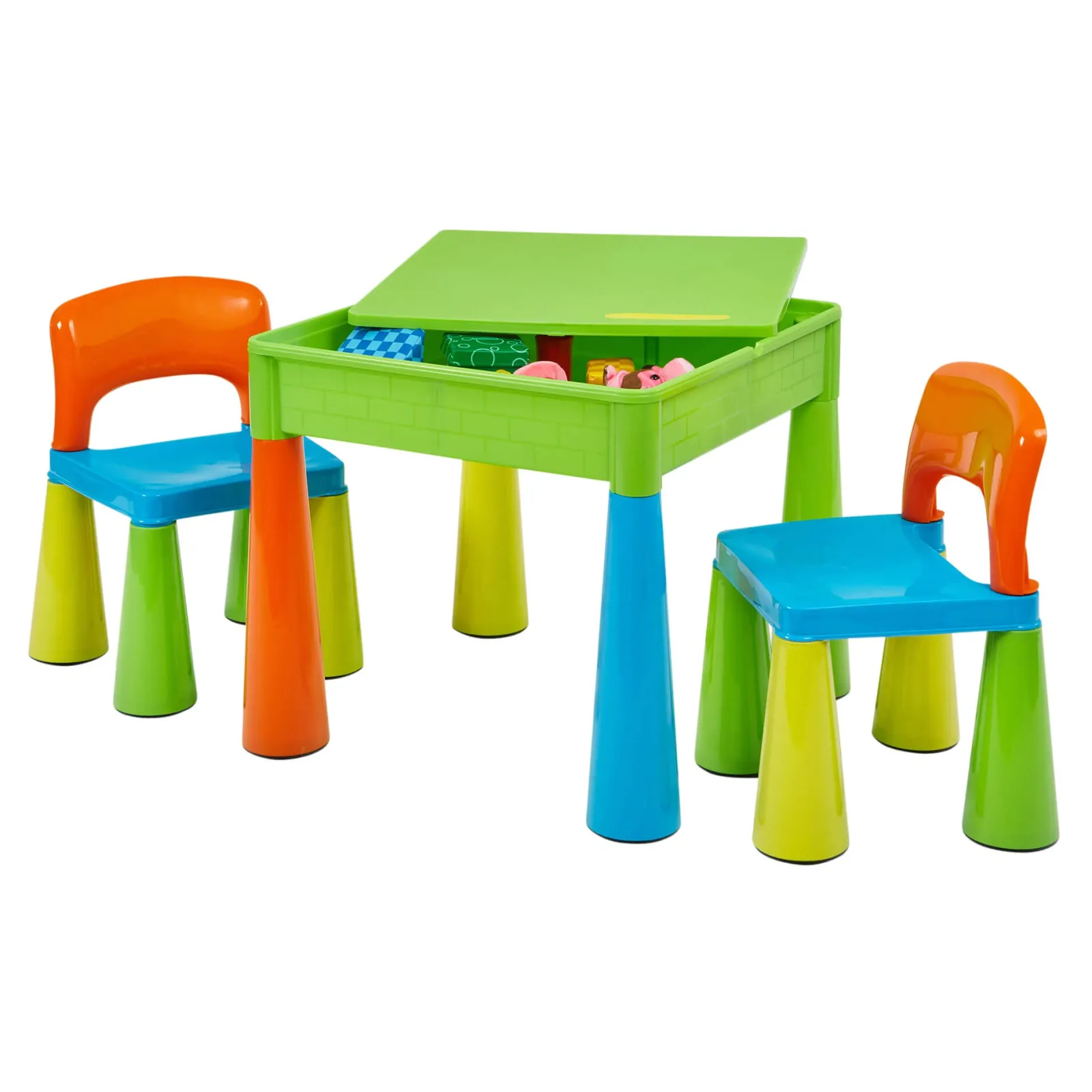 Kinder Little Helper 5-in-1-Set aus Tisch und 2 Stühlen für Kinder | Sand- und Wasserkasten | Lego | Trocken abwischbare Oberseite | Aufbewahrung