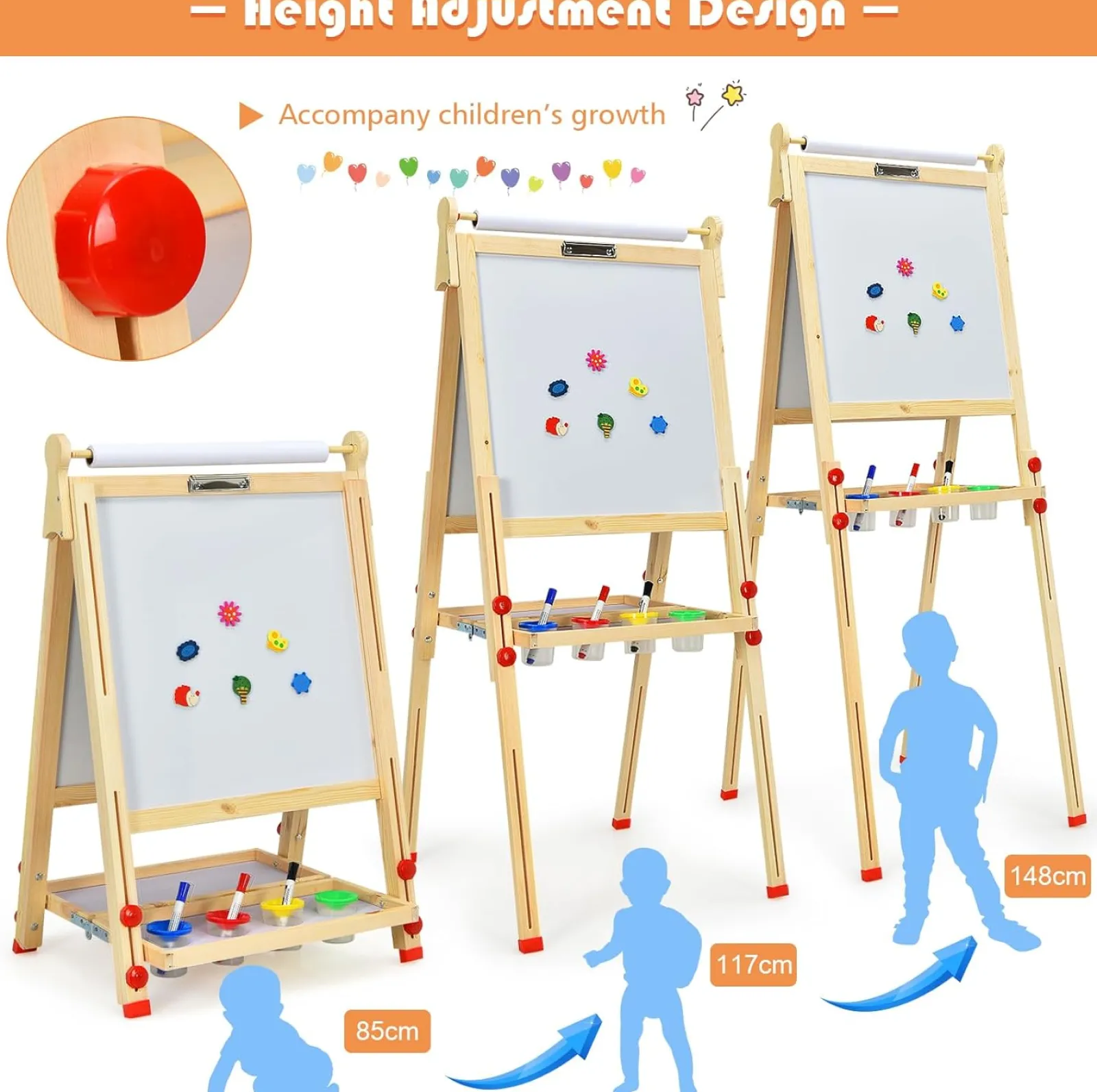 Kinder Little Helper 3-in-1-Staffelei aus Holz mit Höhenverstellung für Kinder | Papierrolle | Tafel und magnetisches Whiteboard | Ab 3 Jahren