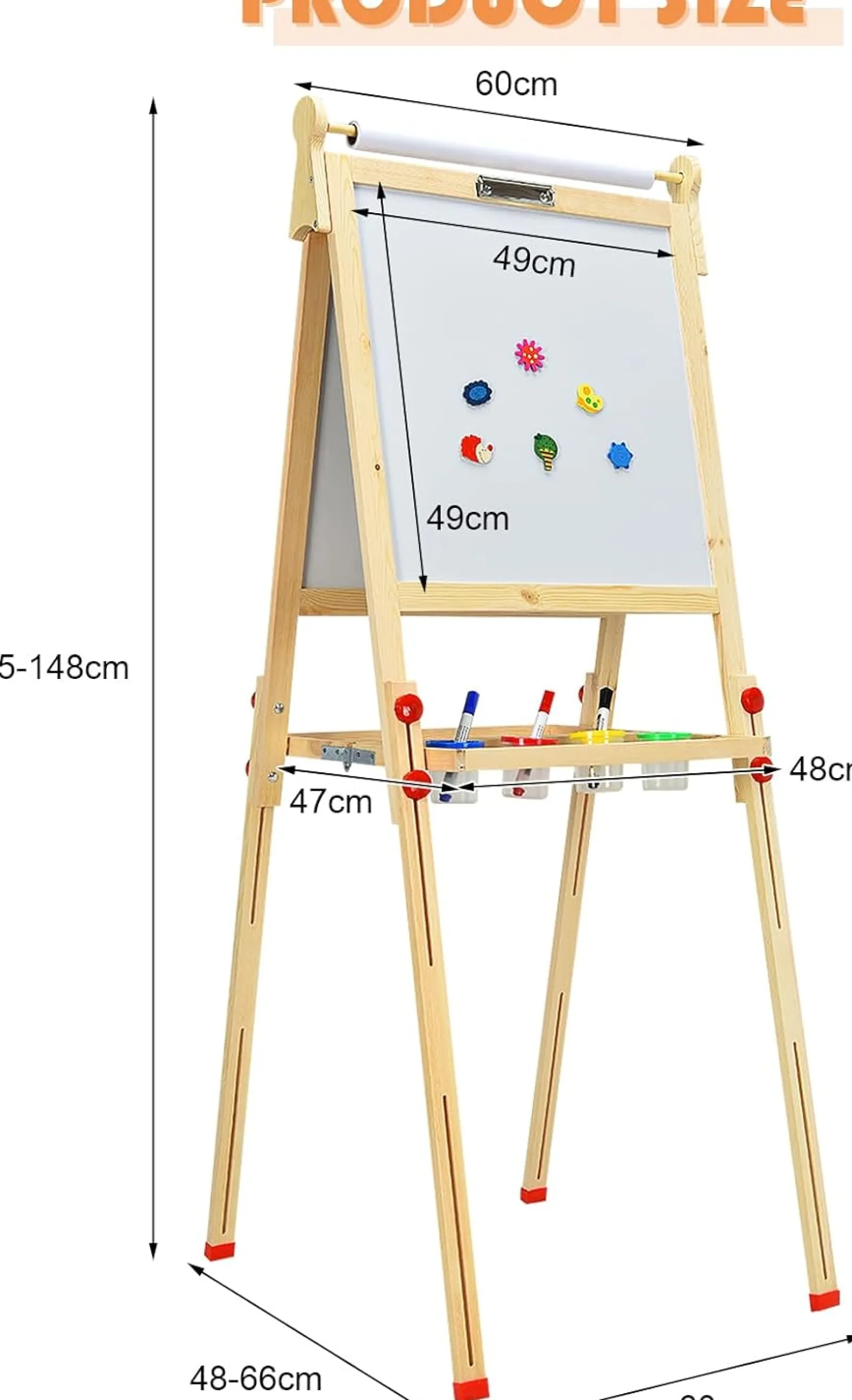 Kinder Little Helper 3-in-1-Staffelei aus Holz mit Höhenverstellung für Kinder | Papierrolle | Tafel und magnetisches Whiteboard | Ab 3 Jahren
