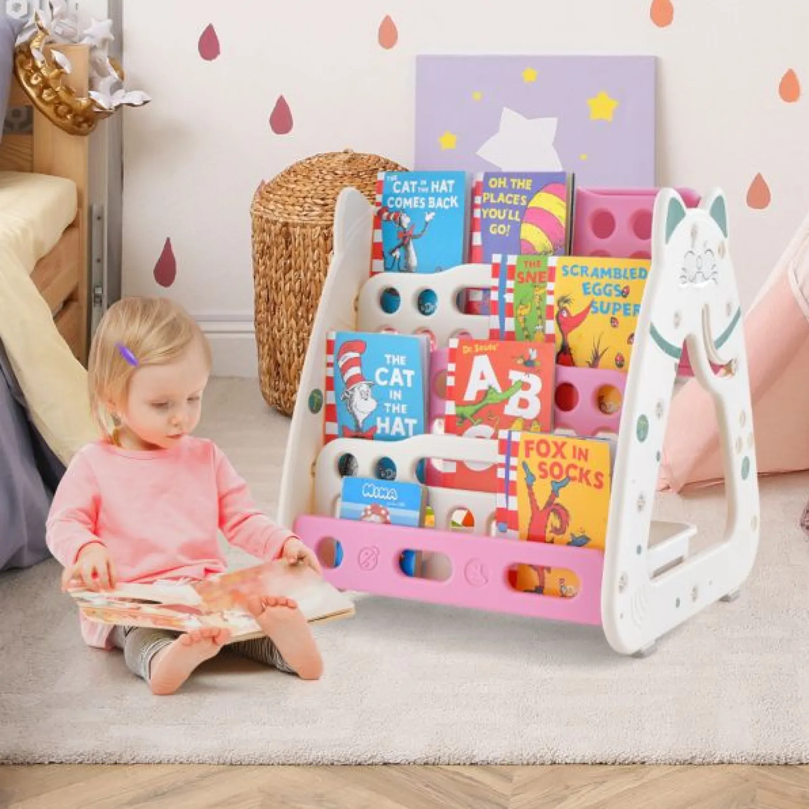 Kinder Little Helper 3-in-1-Staffelei für Kinder, höhenverstellbar, magnetisch, trocken abwischbar | Schreibtisch | Bücherregal und Hocker | Rosa/Weiß