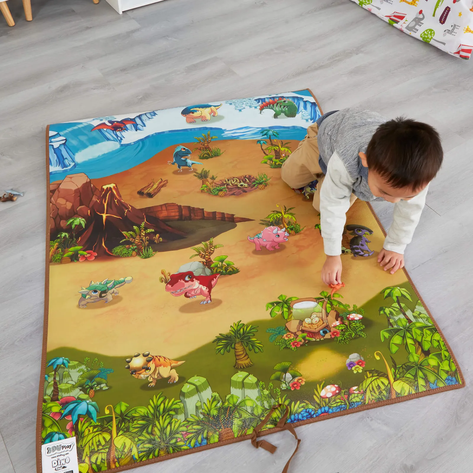 Kinder Little Helper Interaktiv | Pädagogischer Dinosaurierteppich und Spiel | Spielmatte mit App | 120 x 90 cm