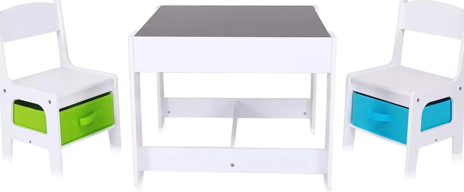 Kinder Little Helper 3-in-1-Tisch und -Stühle aus Holz für Kinder | Wendbare Tischplatte | Tafel | Schubladen