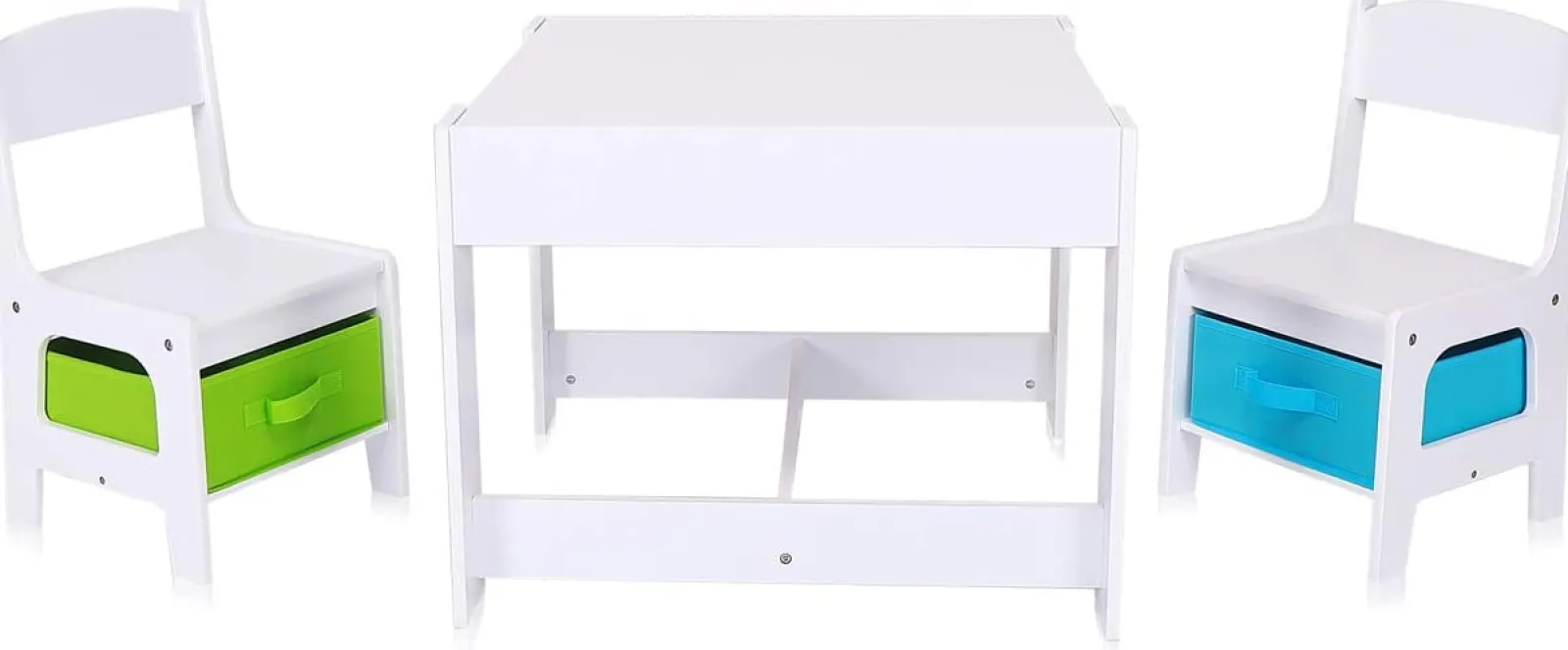 Kinder Little Helper 3-in-1-Tisch und -Stühle aus Holz für Kinder | Wendbare Tischplatte | Tafel | Schubladen
