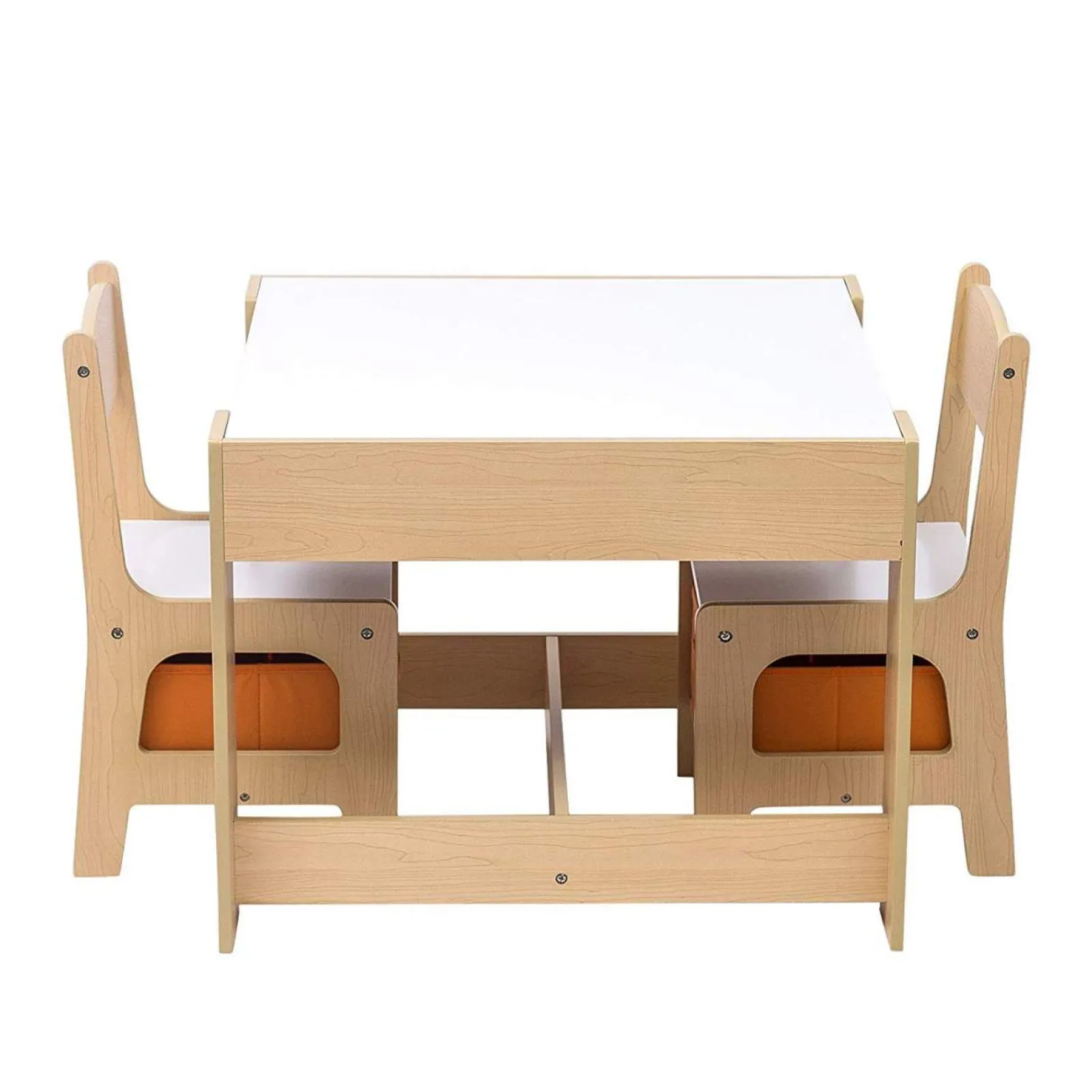 Kinder Little Helper 3-in-1-Tisch und -Stühle für Kinder | Wendbare Tischplatte | Tafel | Orangefarbene Aufbewahrungsschubladen