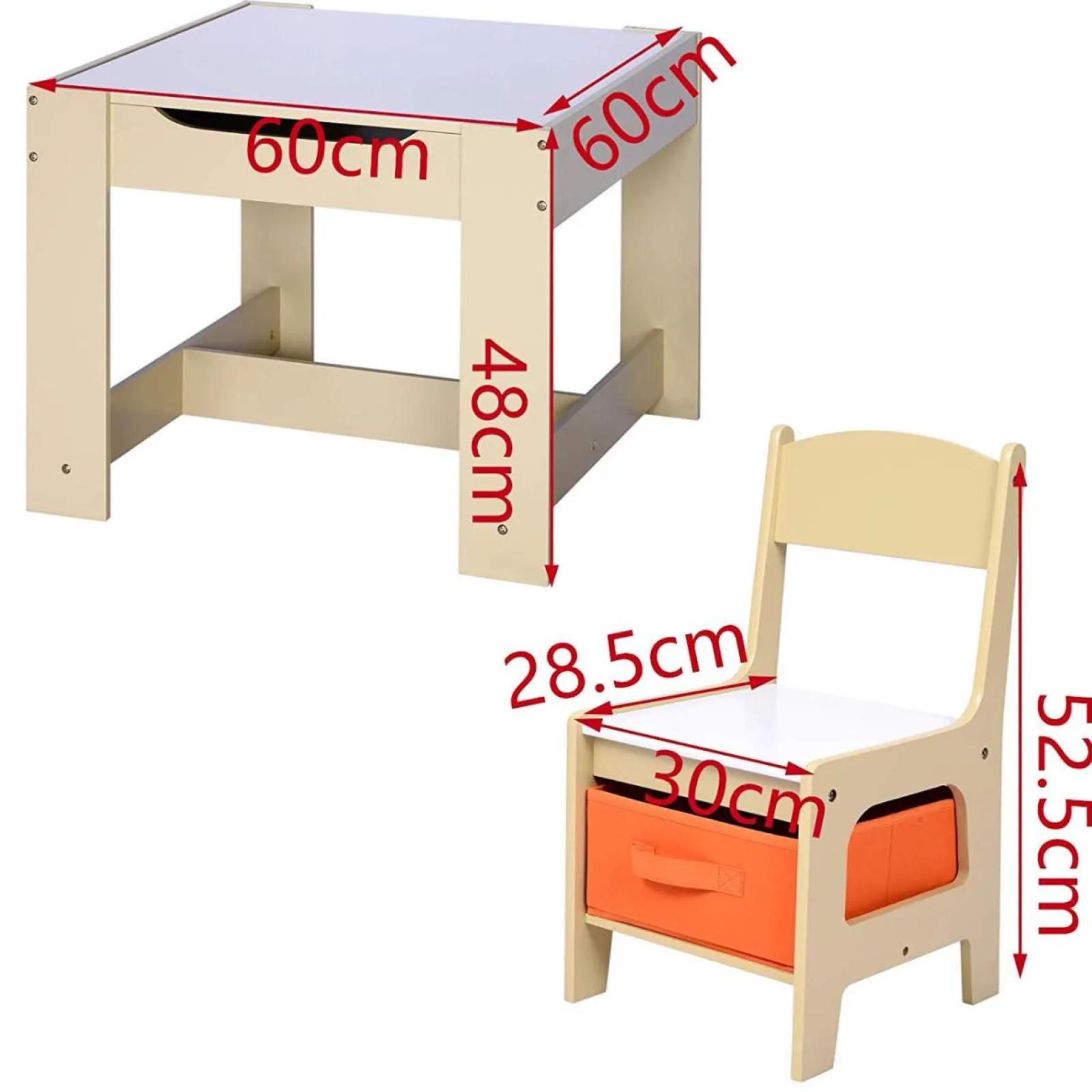 Kinder Little Helper 3-in-1-Tisch und -Stühle für Kinder | Wendbare Tischplatte | Tafel | Orangefarbene Aufbewahrungsschubladen