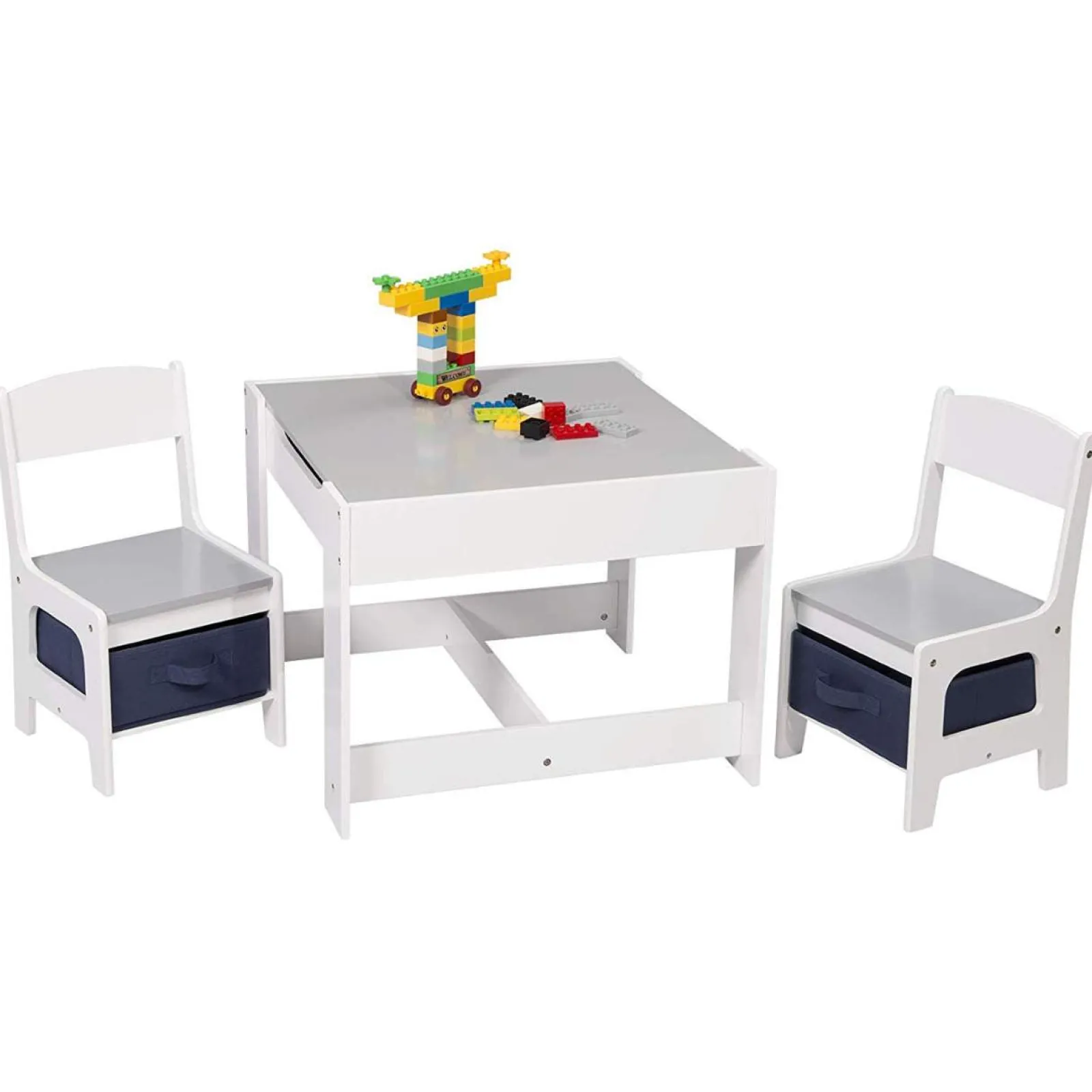 Kinder Little Helper 3-in-1-Tisch und -Stühle für Kinder | Wendbare Tischplatte | Tafel | Schubladen in Marineblau