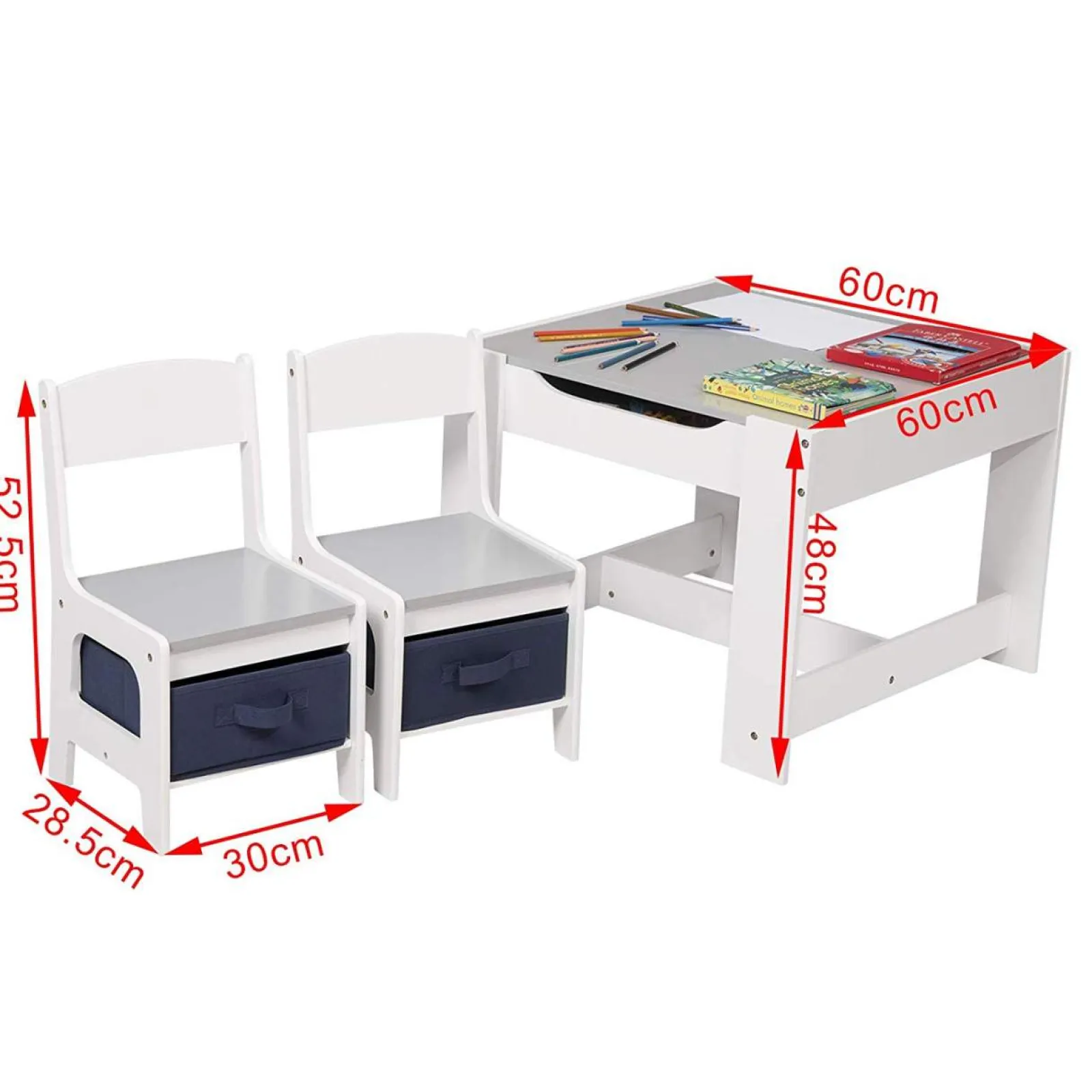 Kinder Little Helper 3-in-1-Tisch und -Stühle für Kinder | Wendbare Tischplatte | Tafel | Schubladen in Marineblau