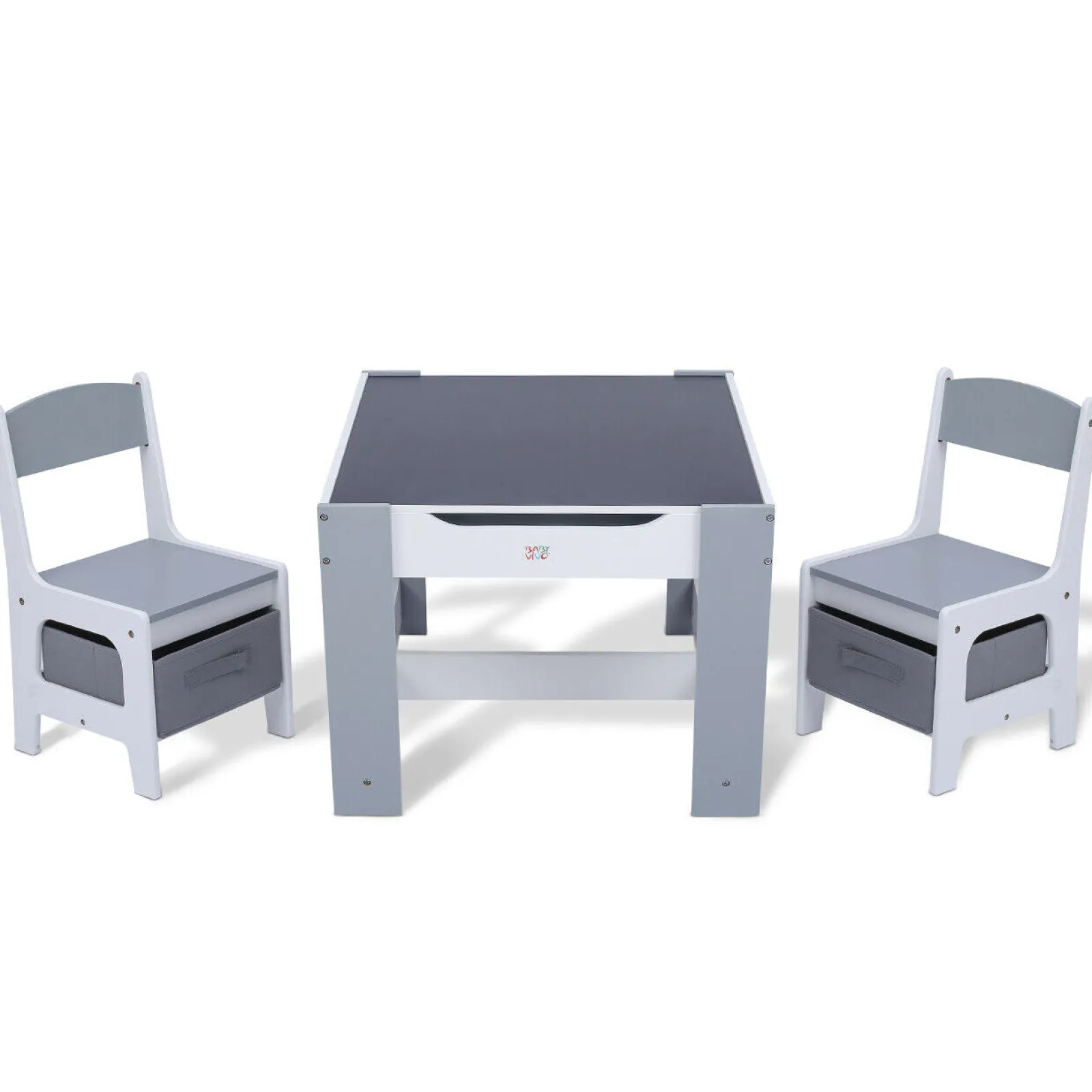 Kinder Little Helper 3-in-1-Tisch und -Stühle für Kinder | Wendbare Tischplatte | Tafel | Whiteboard grau mit Schubladen