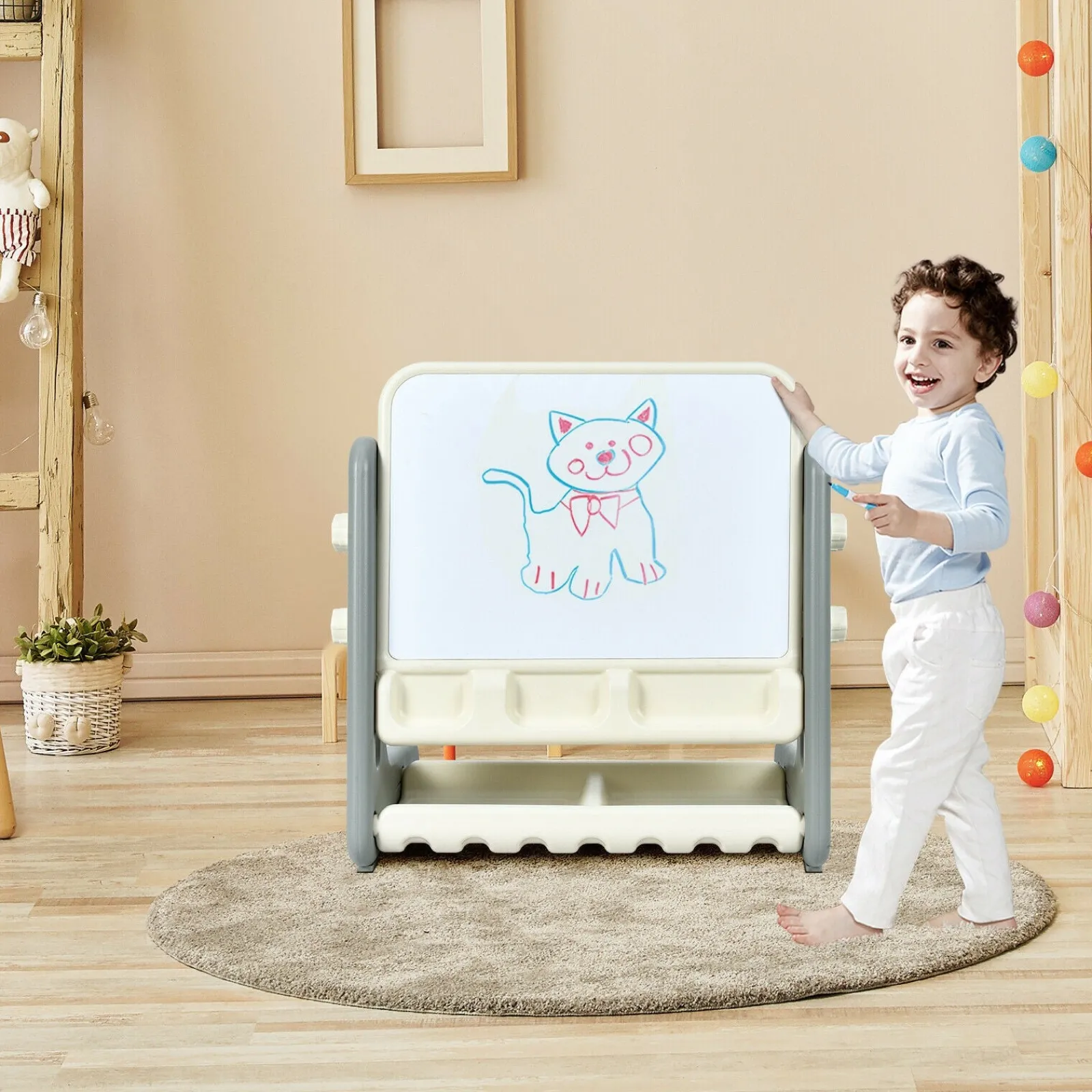 Kinder Little Helper 4-in-1-Tisch und -Stuhl für Kinder | Höhenverstellbares Whiteboard mit Staffelei | Trocken abwischbar und magnetisch | Aufbewahrung | Ab 3 Jahren