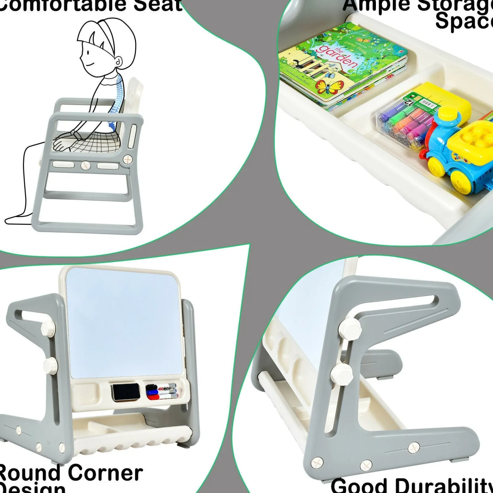 Kinder Little Helper 4-in-1-Tisch und -Stuhl für Kinder | Höhenverstellbares Whiteboard mit Staffelei | Trocken abwischbar und magnetisch | Aufbewahrung | Ab 3 Jahren