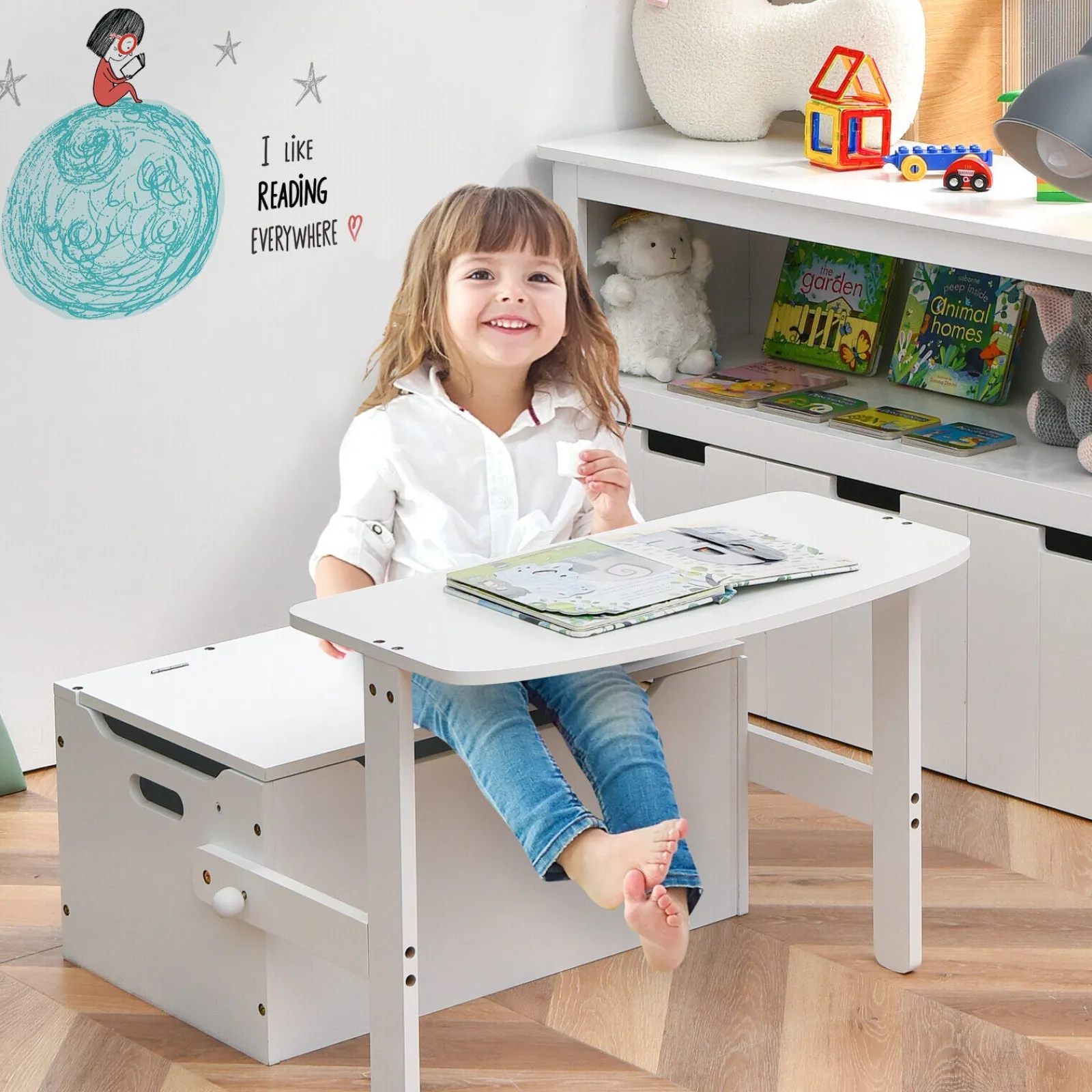 Kinder Little Helper 3-in-1-Tisch- und Stuhlset für Kinder | Aktivitätsbank | Aufbewahrungsbox für Holzspielzeug | 3–7 Jahre