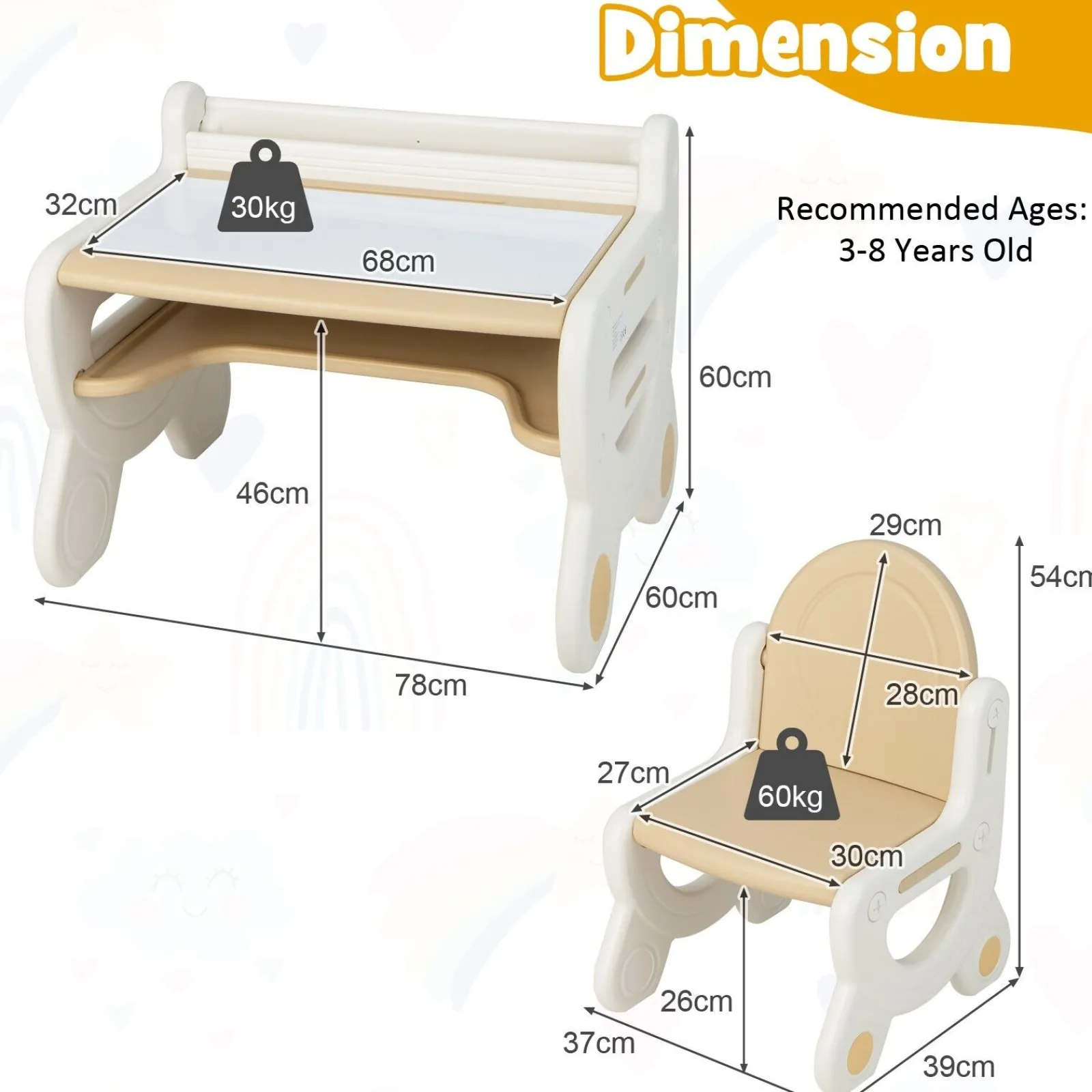 Kinder Little Helper 2-in-1-Tisch- und Stuhlset für Kinder mit Whiteboard-Oberseite und Stauraum | Aktivitätstisch für Kleinkinder | Radiergummi | Trocken abwischbare Stifte