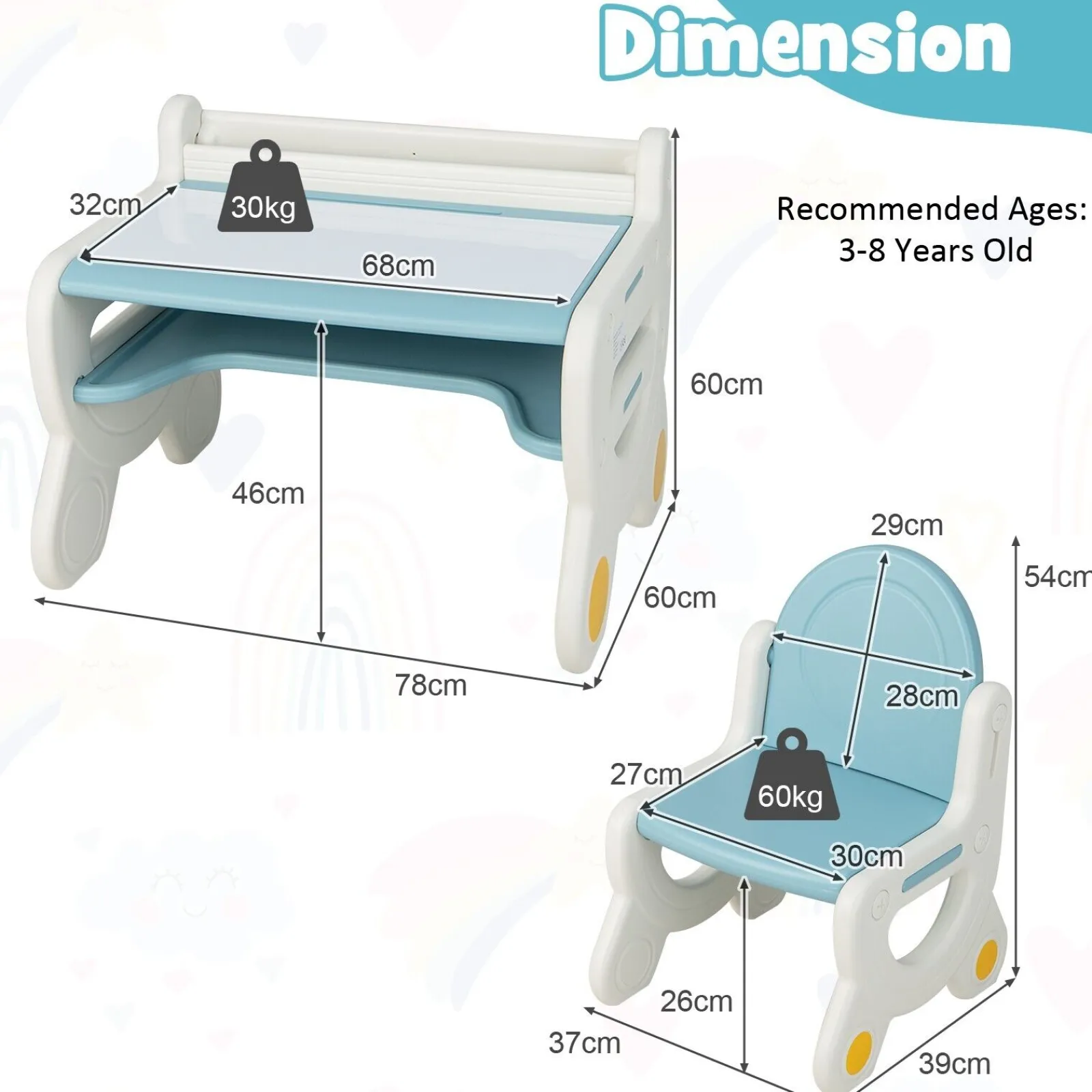 Kinder Little Helper 2-in-1-Tisch- und Stuhlset für Kinder mit Whiteboard-Oberseite und Stauraum | Aktivitätstisch für Kleinkinder | Radiergummi und trocken abwischbare Stifte