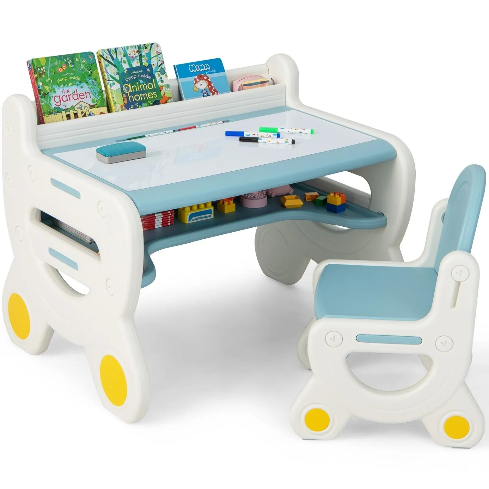 Kinder Little Helper 2-in-1-Tisch- und Stuhlset für Kinder mit Whiteboard-Oberseite und Stauraum | Aktivitätstisch für Kleinkinder | Radiergummi und trocken abwischbare Stifte