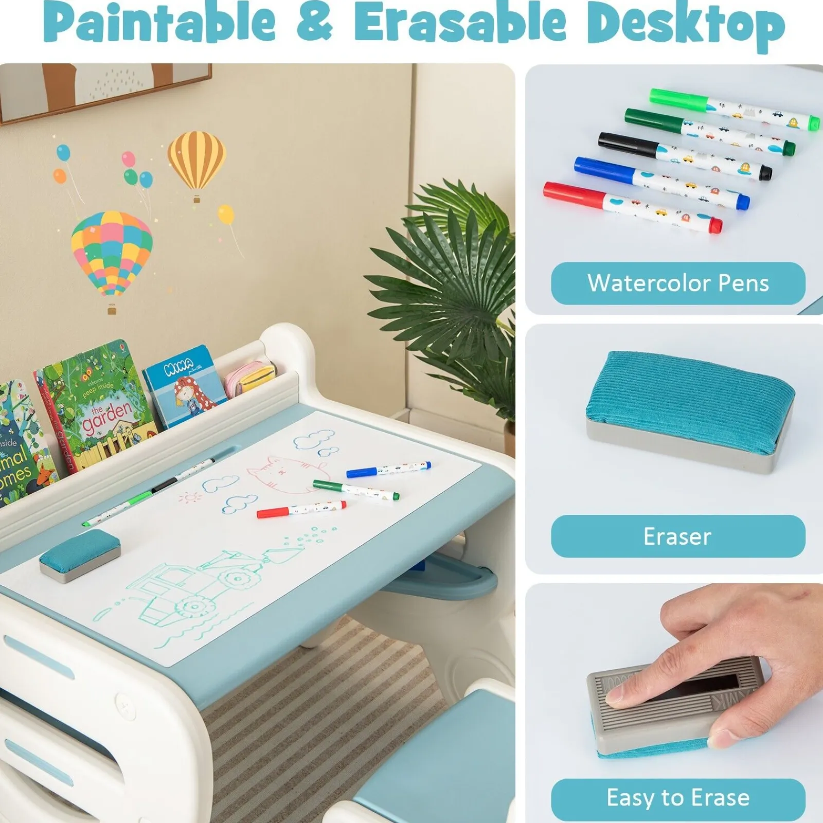 Kinder Little Helper 2-in-1-Tisch- und Stuhlset für Kinder mit Whiteboard-Oberseite und Stauraum | Aktivitätstisch für Kleinkinder | Radiergummi und trocken abwischbare Stifte