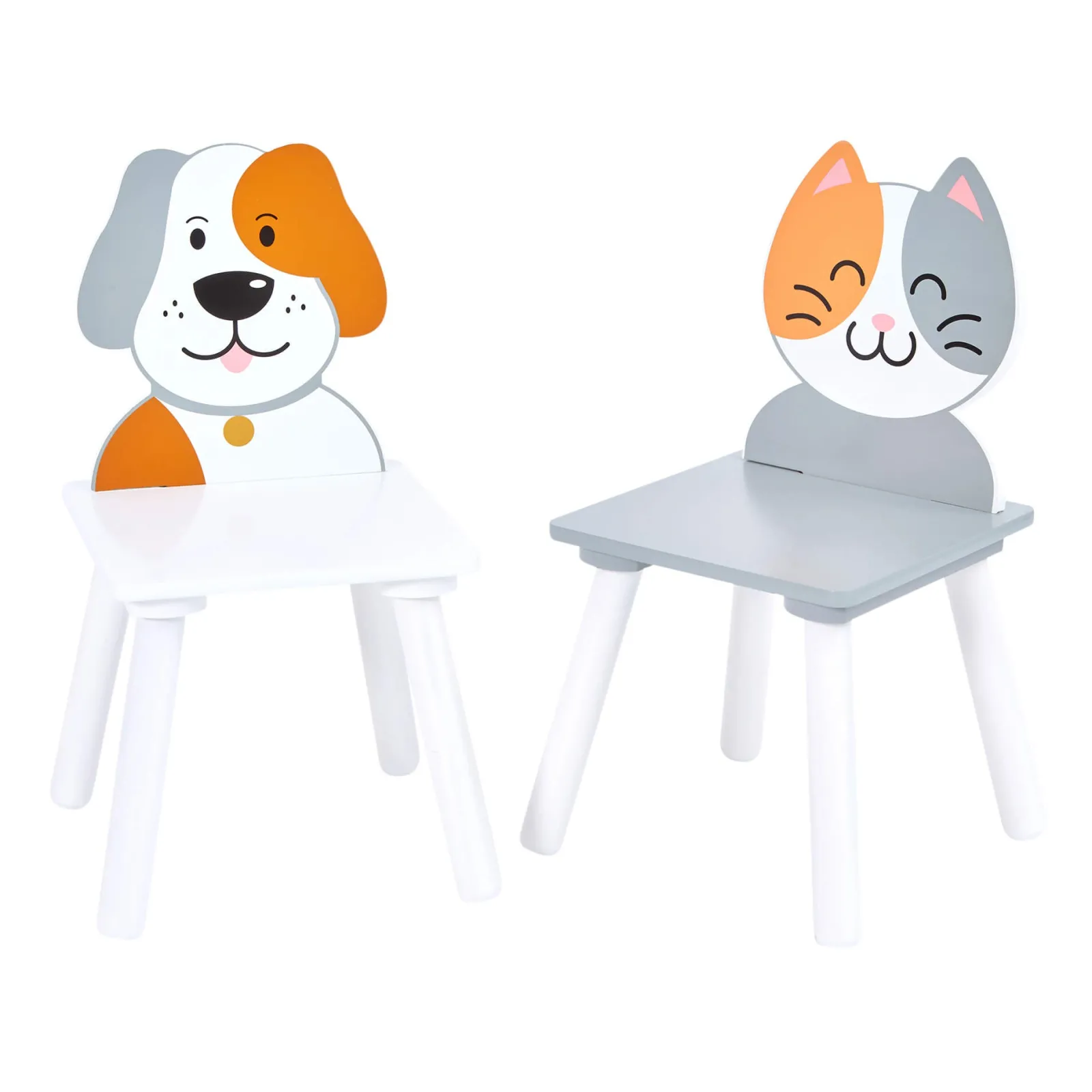 Kinder Little Helper Kinder | Kindertisch- und Stuhlset aus Holz für 2 | Weiß | Katzen- und Hundedesign