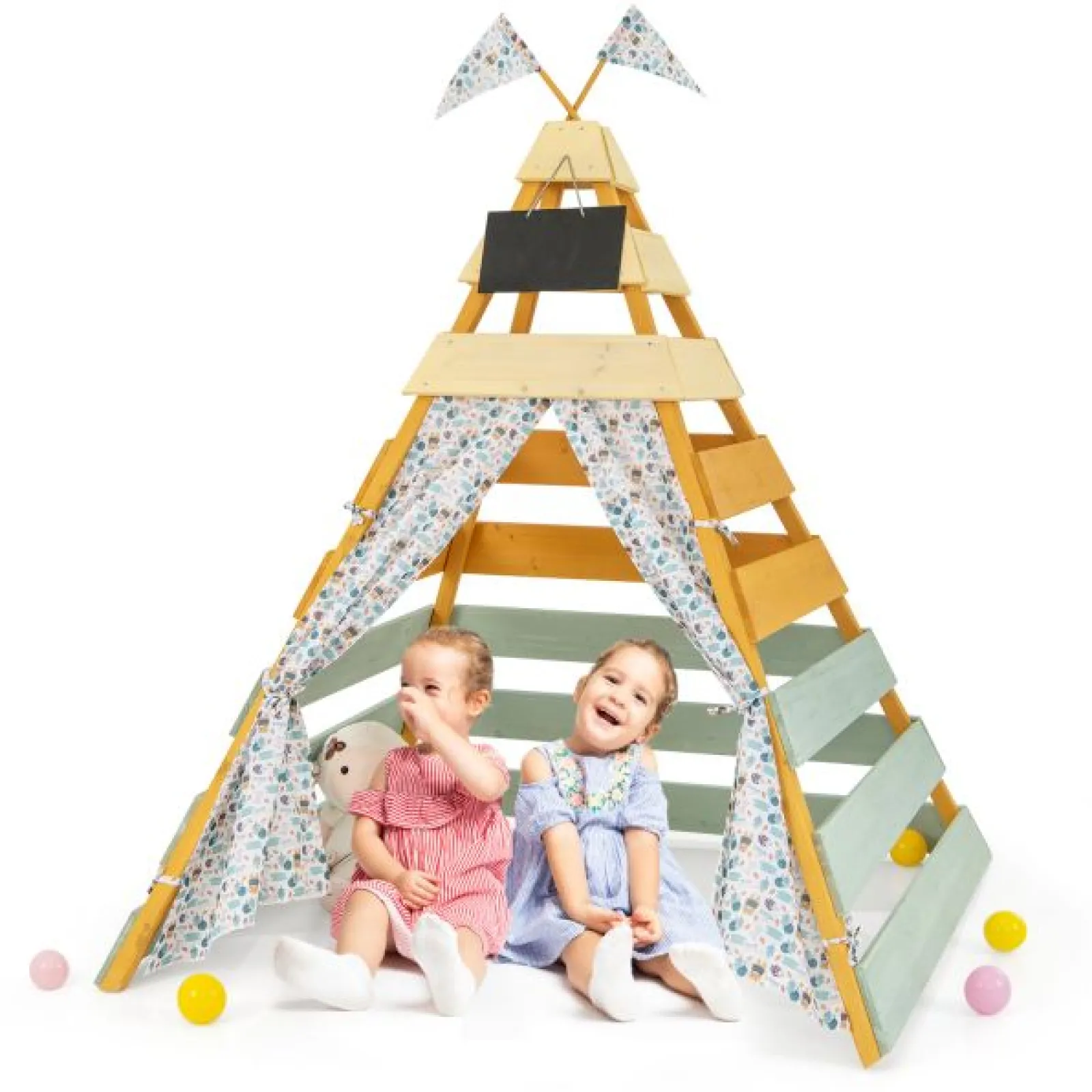 Little Helper Kinder umweltfreundliches natürliches Holz-Montessori-Tipi | Spielhaus oder Höhle mit Vorhängen | 1,7 m hoch
