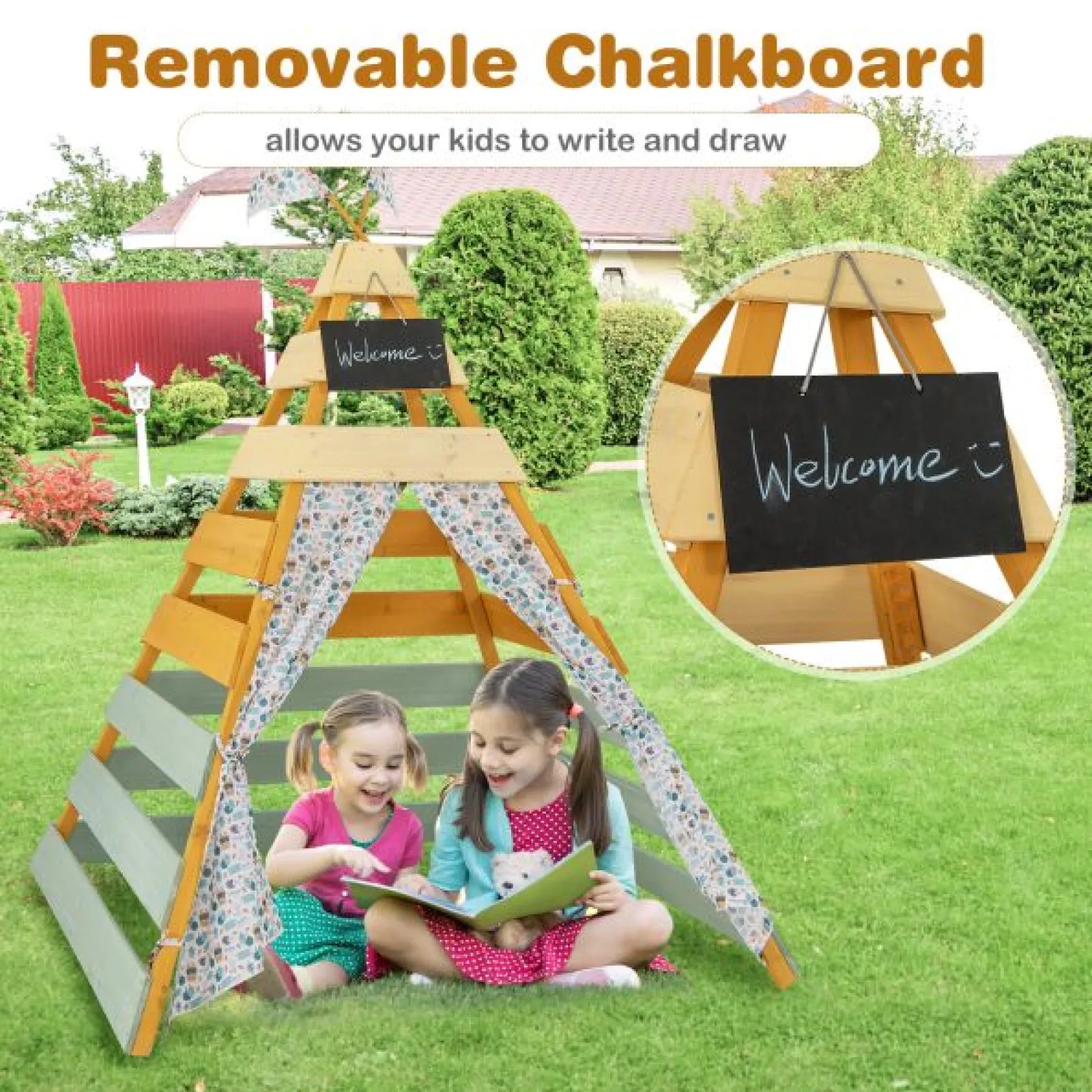 Little Helper Kinder umweltfreundliches natürliches Holz-Montessori-Tipi | Spielhaus oder Höhle mit Vorhängen | 1,7 m hoch