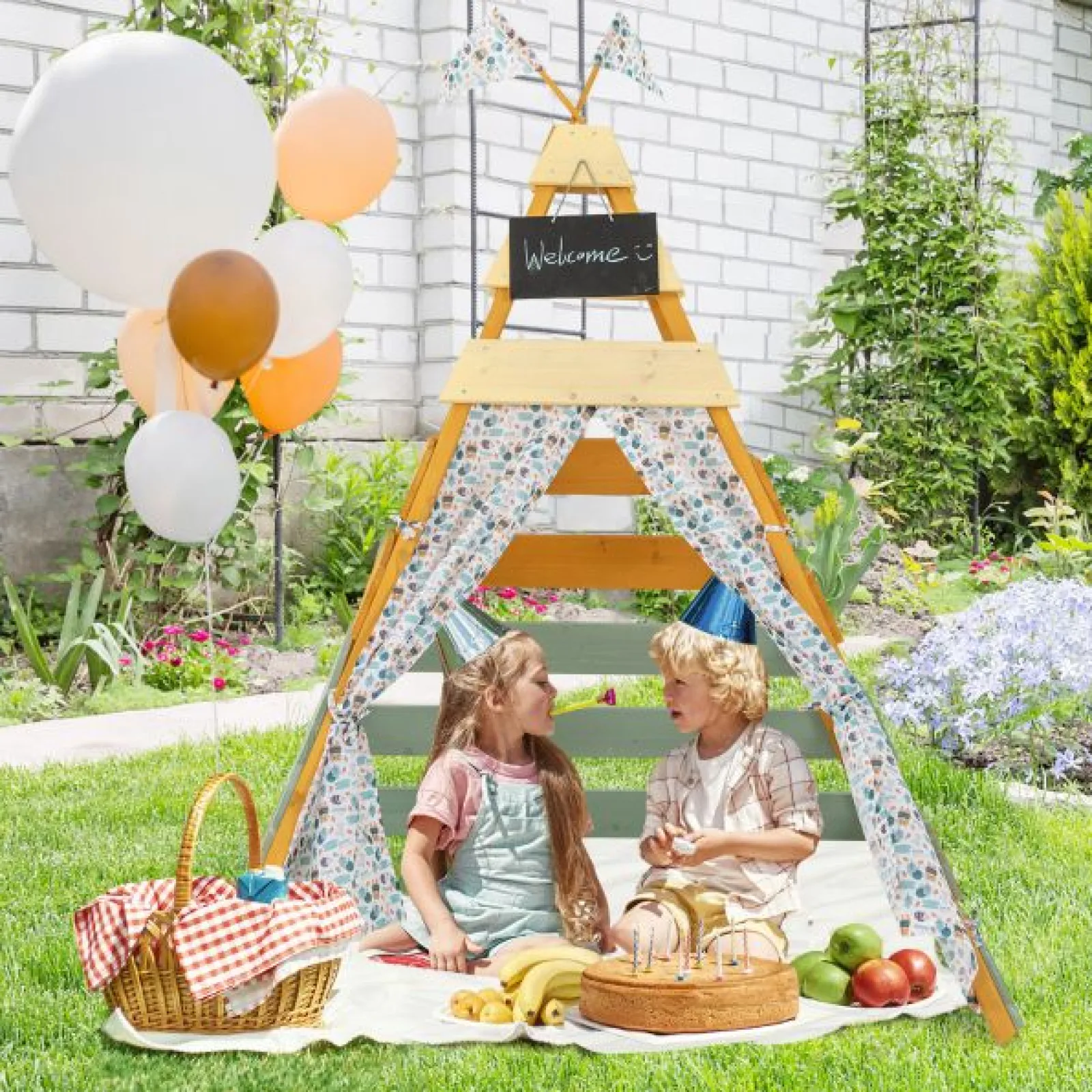 Little Helper Kinder umweltfreundliches natürliches Holz-Montessori-Tipi | Spielhaus oder Höhle mit Vorhängen | 1,7 m hoch