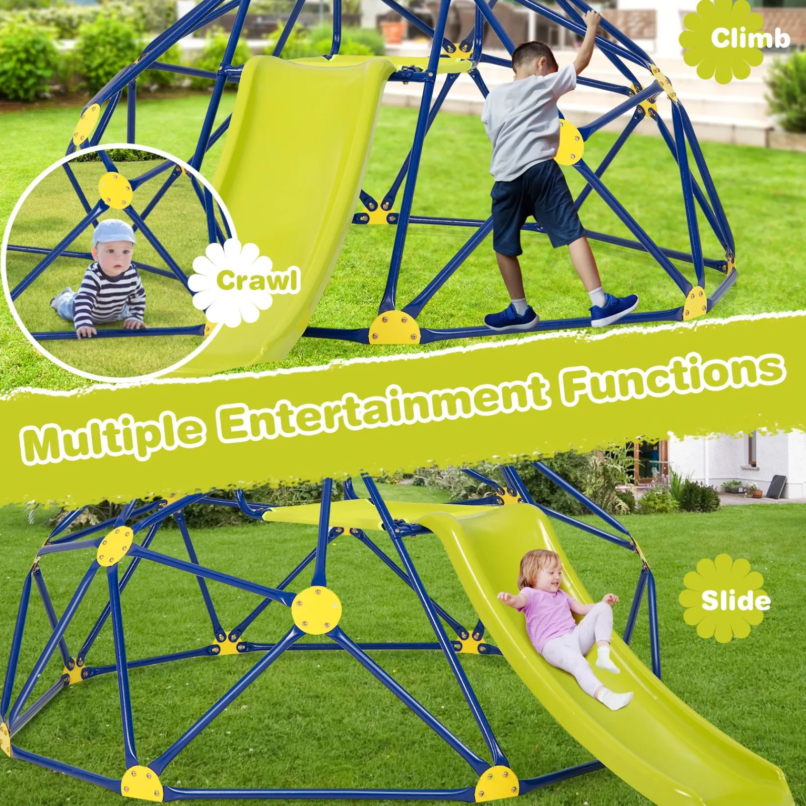 Kinder Little Helper Kinder XL Rostbeständiger Innenbereich | Outdoor Montessori Klettergerüst Kuppel mit Rutsche | 3-12 Jahre