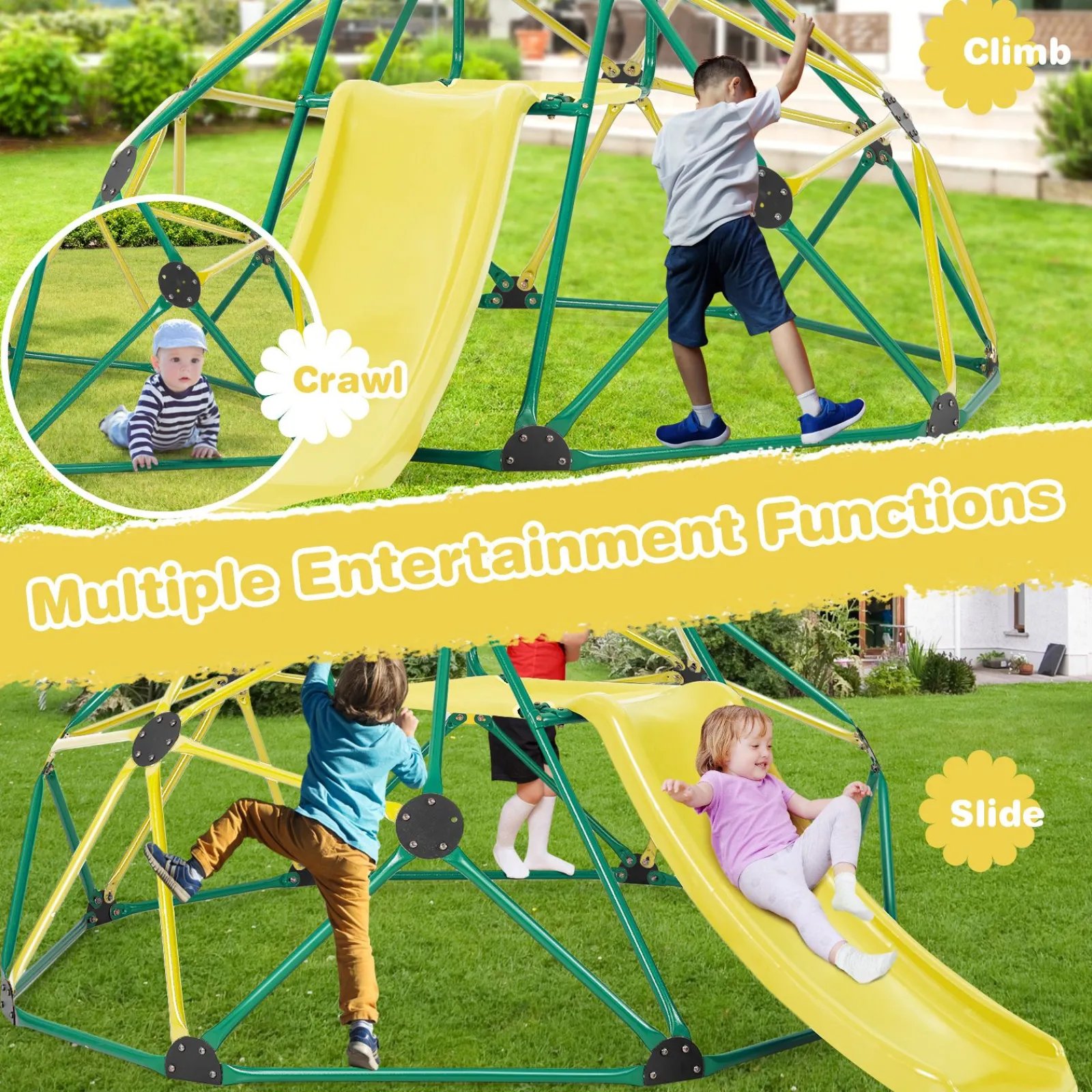 Kinder Little Helper Kinder XL Rostbeständiger Innenbereich | Outdoor Montessori Klettergerüst Kuppel mit Rutsche | 3-12 Jahre