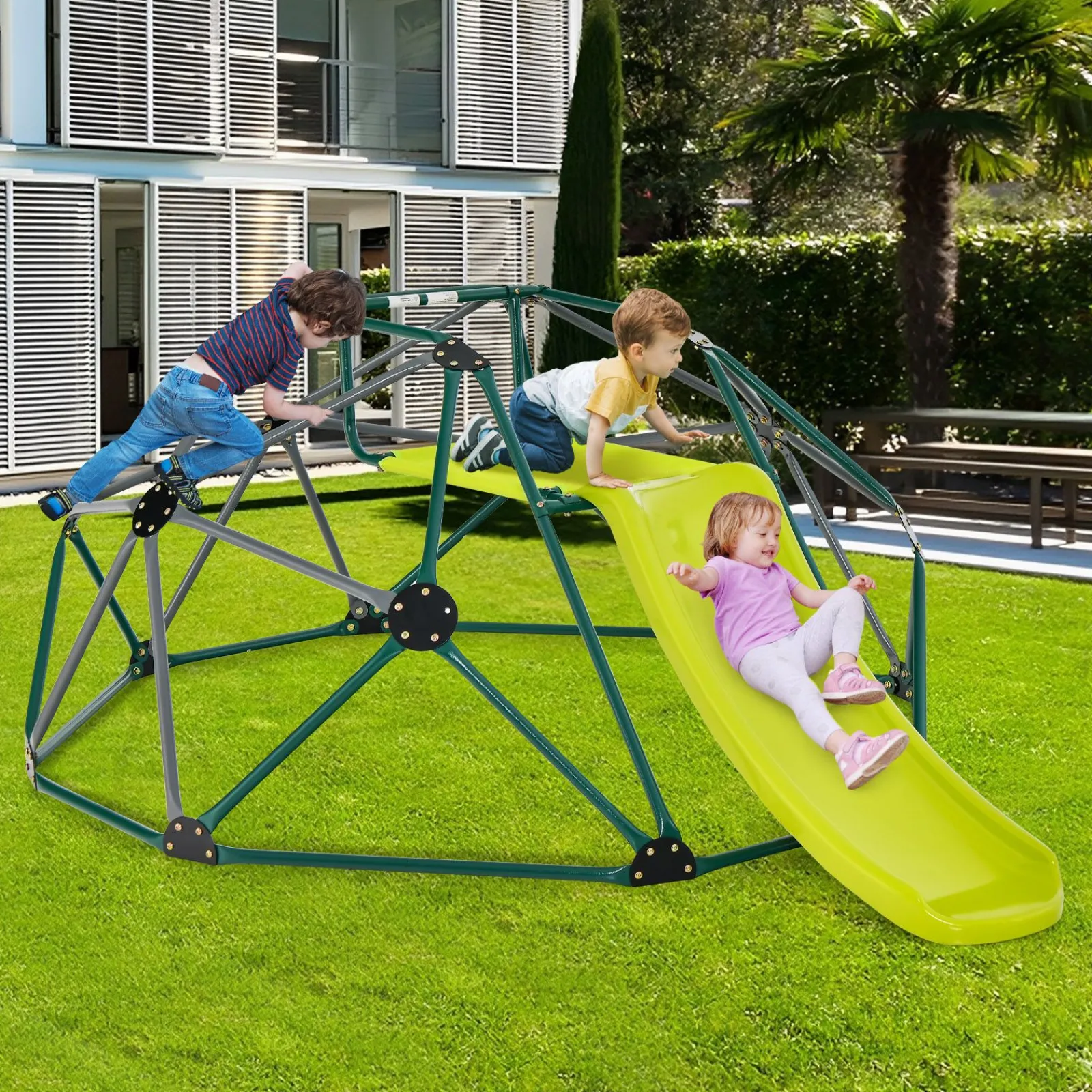 Kinder Little Helper Kinder XL Rostbeständiger Innenbereich | Outdoor Montessori Klettergerüst Kuppel mit Rutsche | 3-12 Jahre