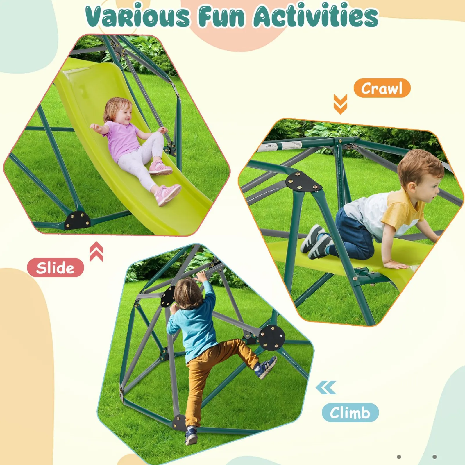 Kinder Little Helper Kinder XL Rostbeständiger Innenbereich | Outdoor Montessori Klettergerüst Kuppel mit Rutsche | 3-12 Jahre