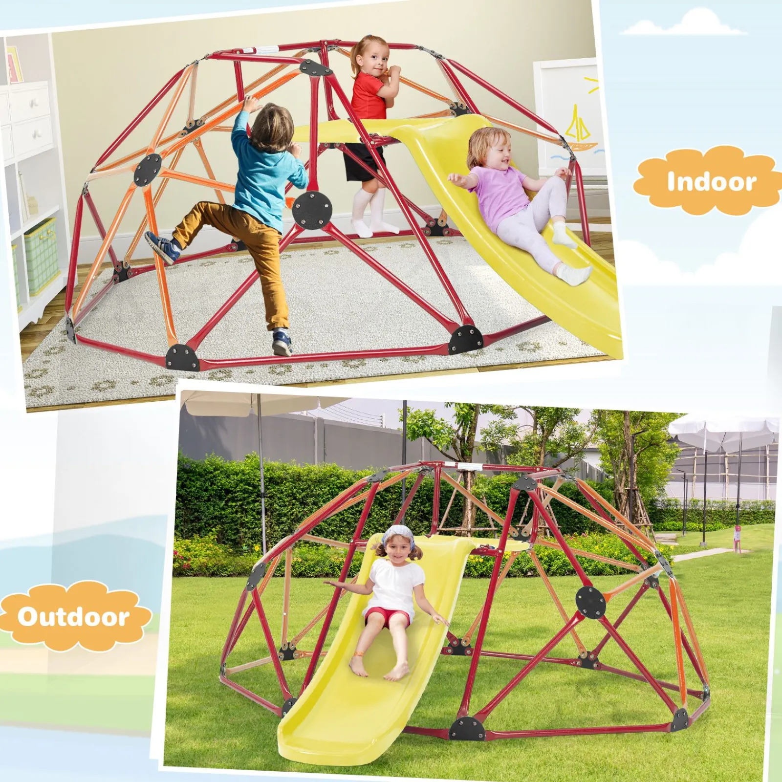Kinder Little Helper Kinder XL Rostbeständiger Innenbereich | Outdoor Montessori Klettergerüst Kuppel mit Rutsche | 3-12 Jahre