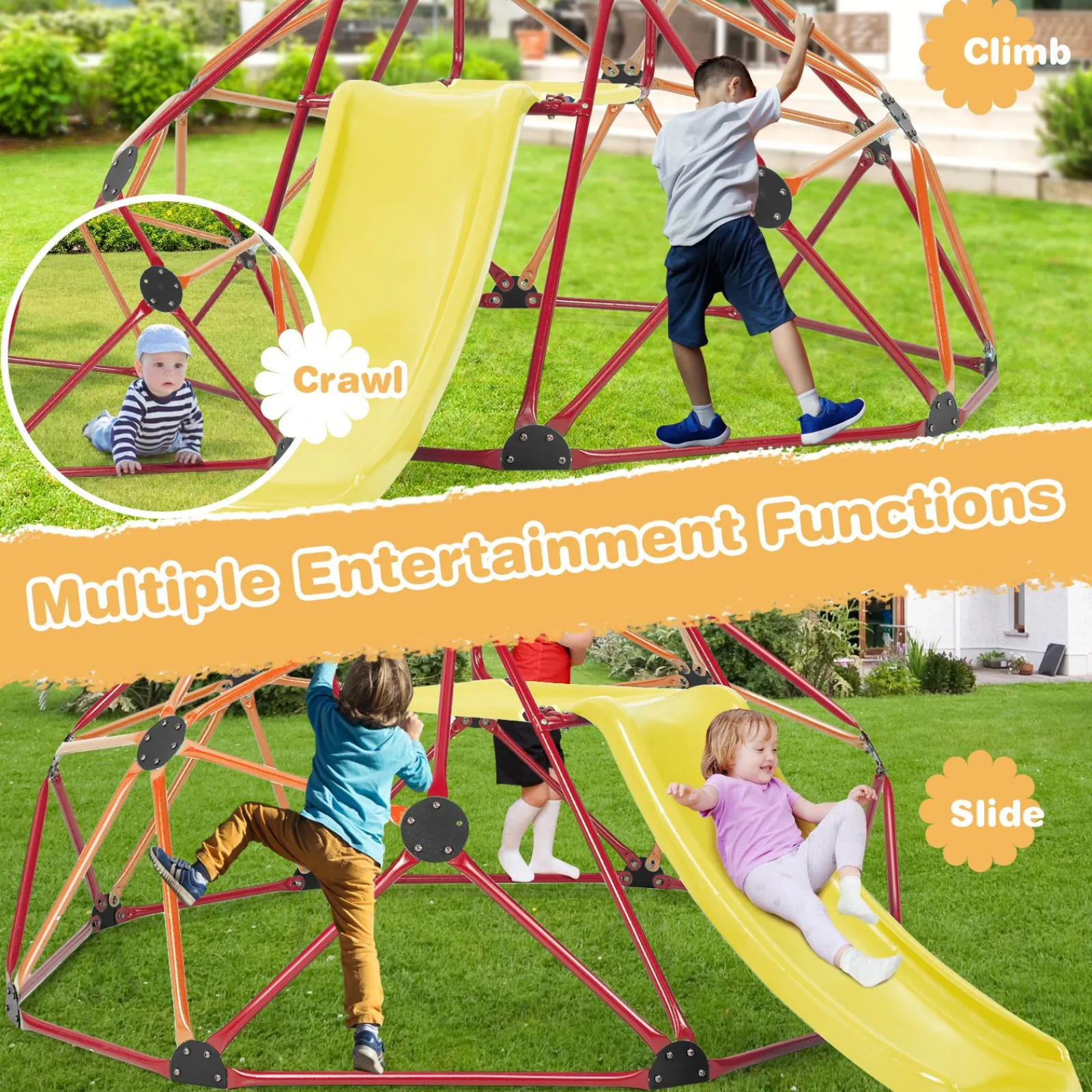 Kinder Little Helper Kinder XL Rostbeständiger Innenbereich | Outdoor Montessori Klettergerüst Kuppel mit Rutsche | 3-12 Jahre
