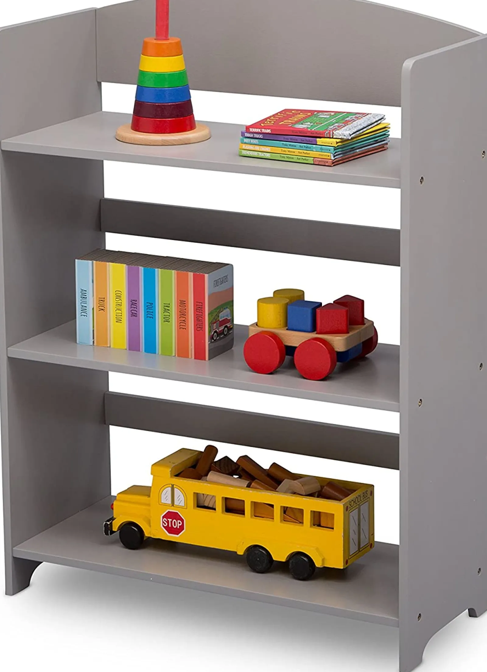 Kinder Little Helper Kinder-Bücherregal aus Holz im Montessori-Stil mit 3 Ebenen | Modernes Design | Grau | 84 cm hoch