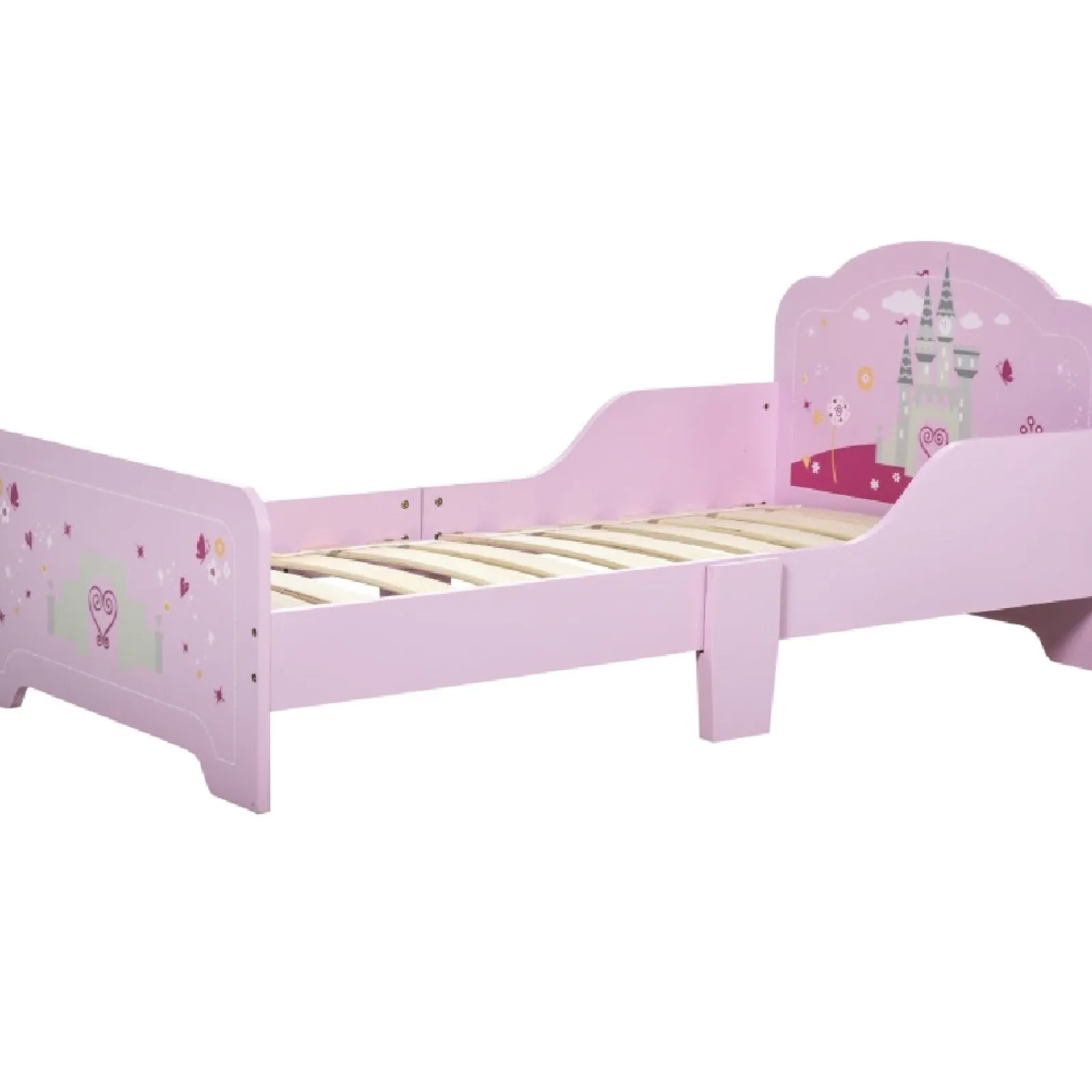 Kinder Little Helper Kinderbett Prinzessinnenschloss mit Seitengittern | Rosa Kleinkinderbett für Mädchen | 60H x 143L x 73B cm | 3-6 Jahre