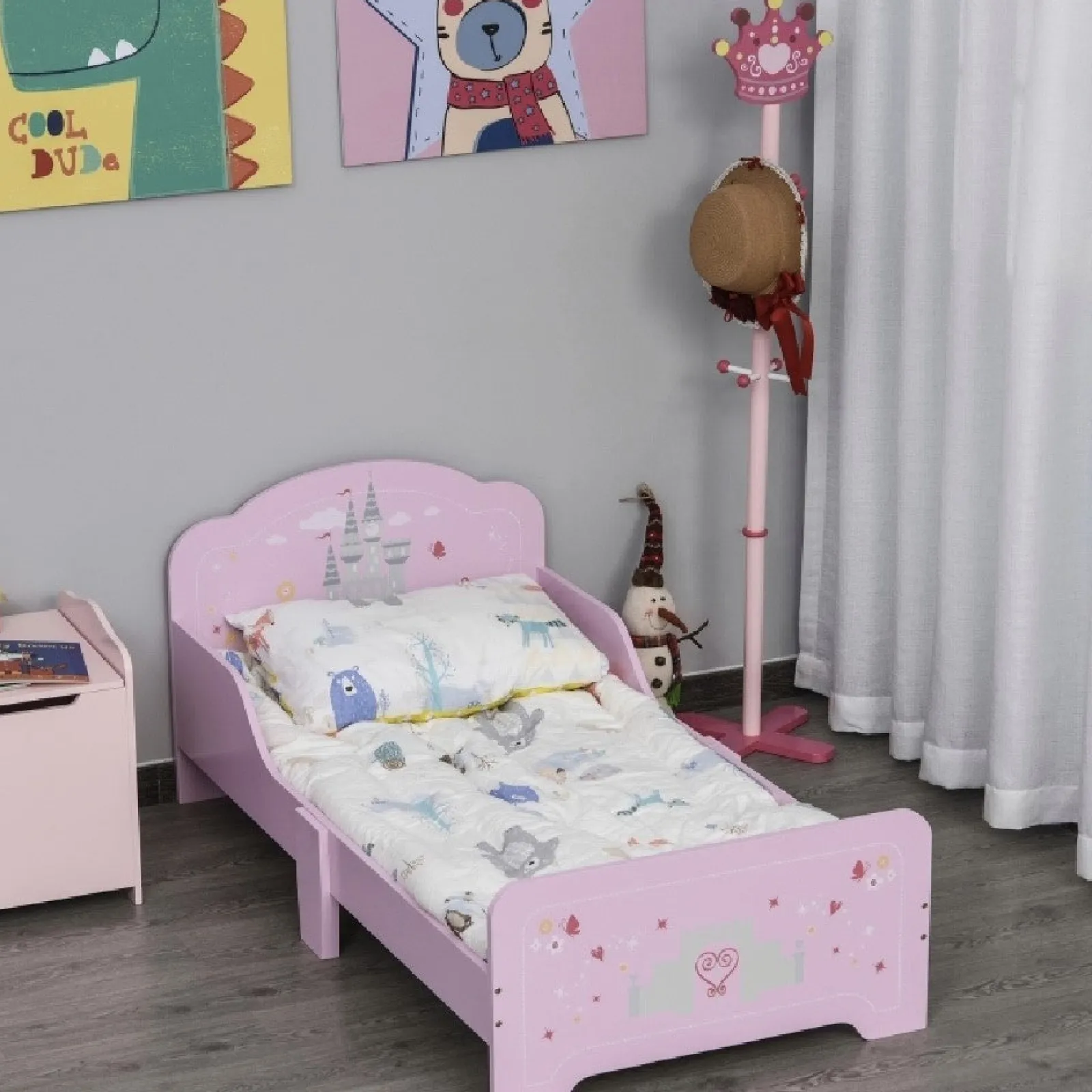 Kinder Little Helper Kinderbett Prinzessinnenschloss mit Seitengittern | Rosa Kleinkinderbett für Mädchen | 60H x 143L x 73B cm | 3-6 Jahre