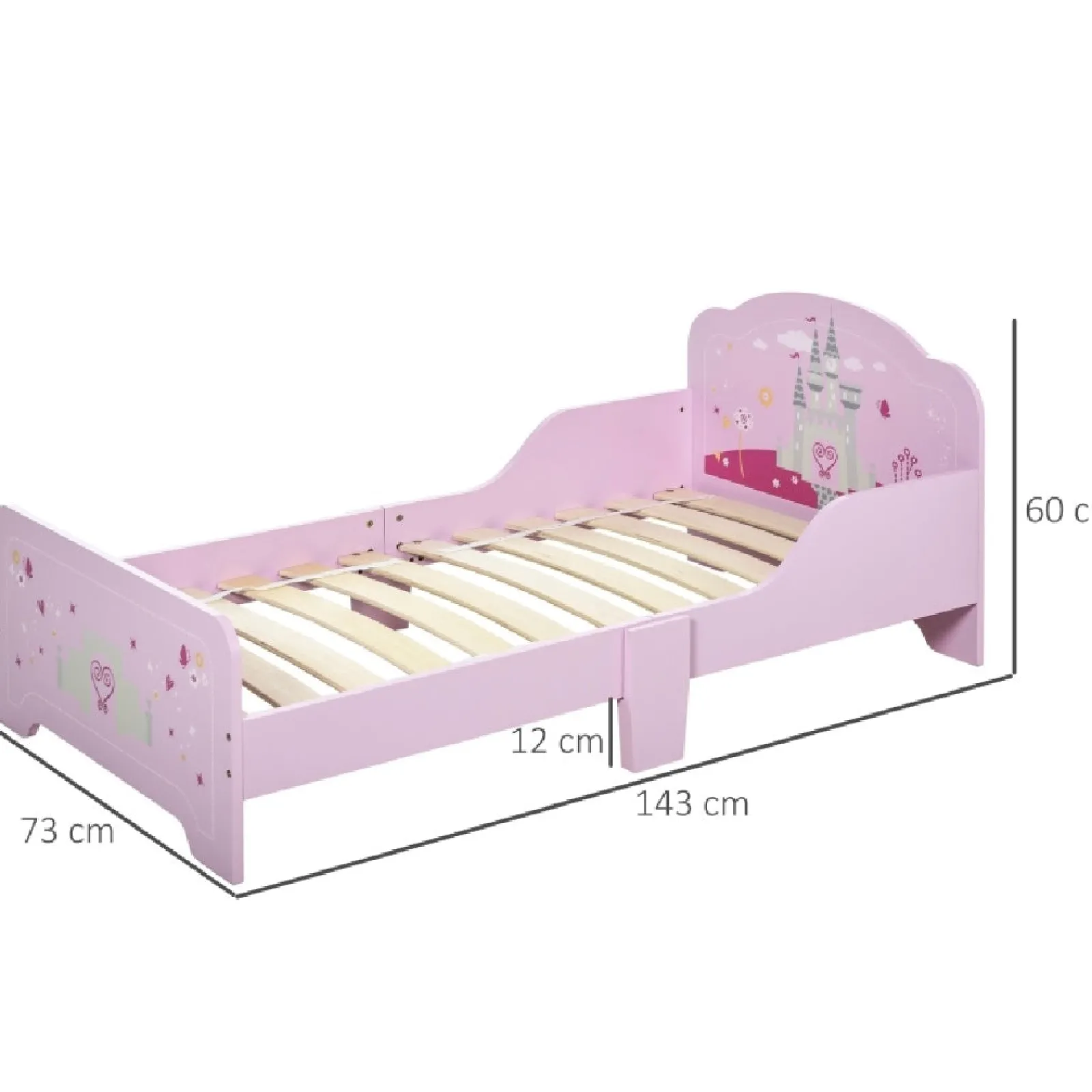 Kinder Little Helper Kinderbett Prinzessinnenschloss mit Seitengittern | Rosa Kleinkinderbett für Mädchen | 60H x 143L x 73B cm | 3-6 Jahre