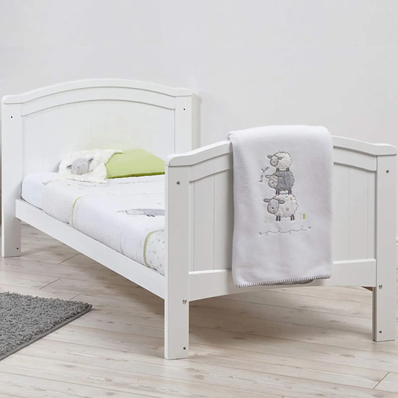 Kinder Little Helper Kinderbett Sunshine | 2-in-1-Kinderbett | Umweltfreundliches Kinderbett | Juniorbett aus Holz | Strahlend weiß