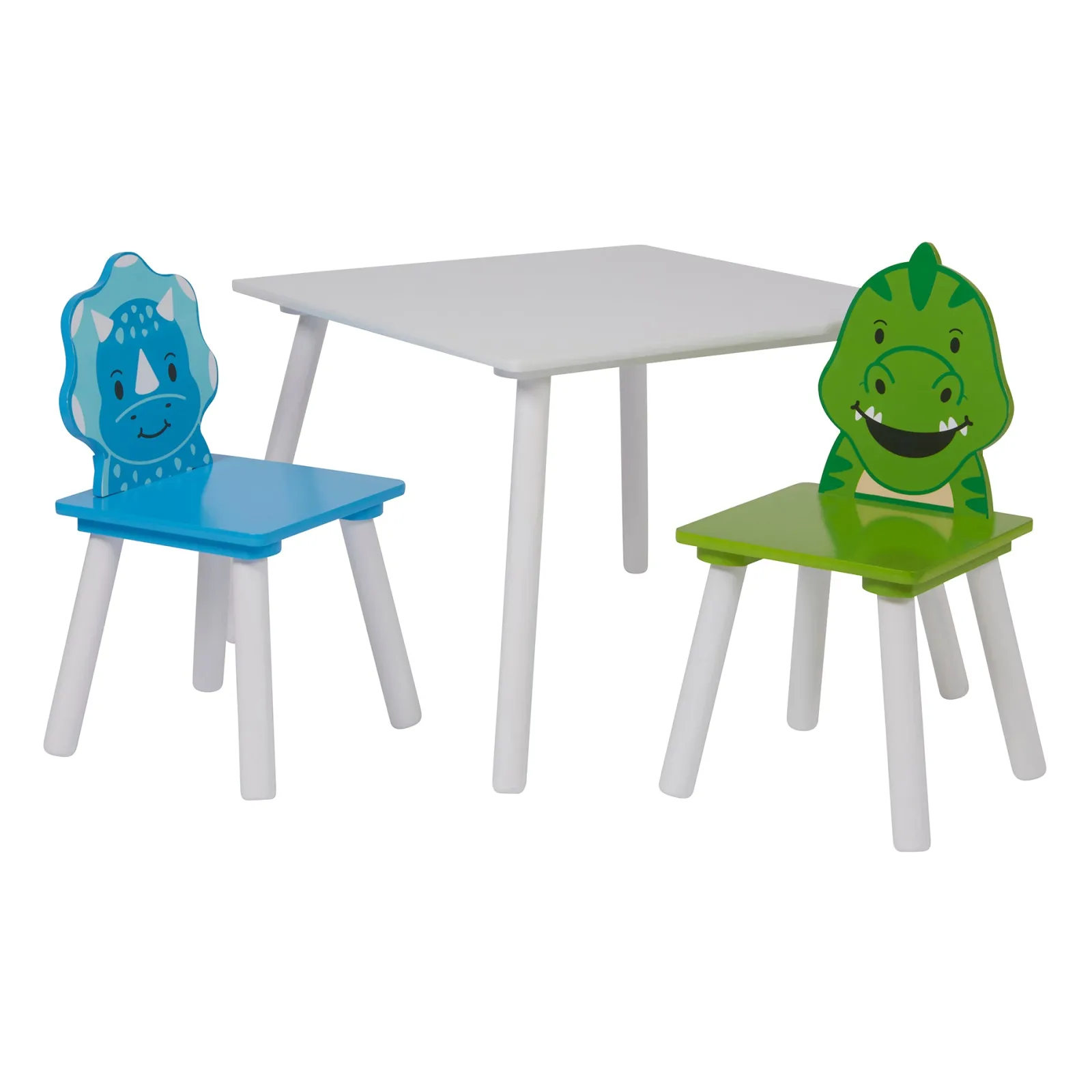 Kinder Little Helper Kinder-Dinosaurier-Holztisch und 2 Stühle im Set | Weiß, Blau & Grün | Ab 2 Jahren