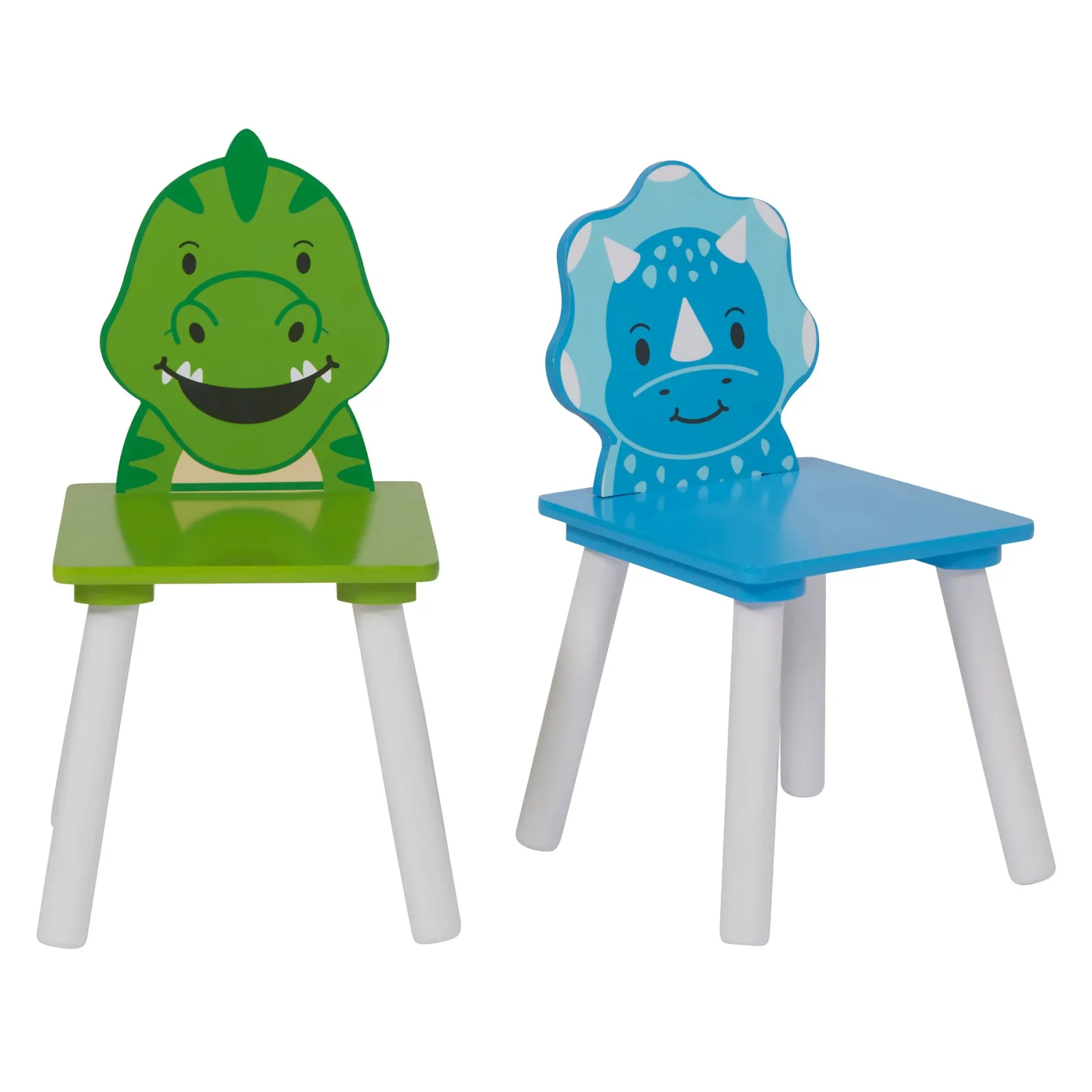 Kinder Little Helper Kinder-Dinosaurier-Holztisch und 2 Stühle im Set | Weiß, Blau & Grün | Ab 2 Jahren