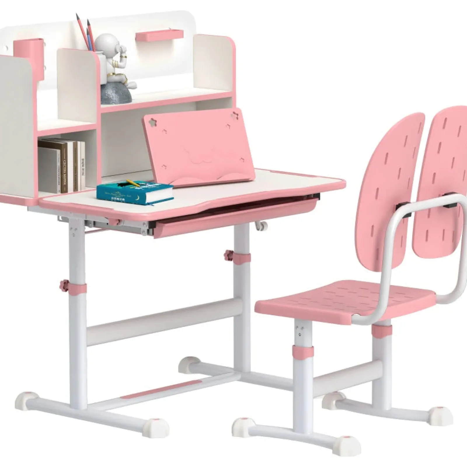 Kinder Little Helper Kinder-Montessori-ergonomischer, höhenverstellbarer, neigbarer Lern- und Kunstschreibtisch und Stuhl | Rosa | 3-12 Jahre