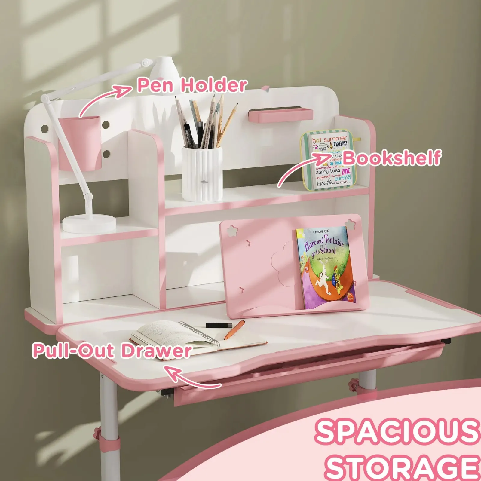 Kinder Little Helper Kinder-Montessori-ergonomischer, höhenverstellbarer, neigbarer Lern- und Kunstschreibtisch und Stuhl | Rosa | 3-12 Jahre