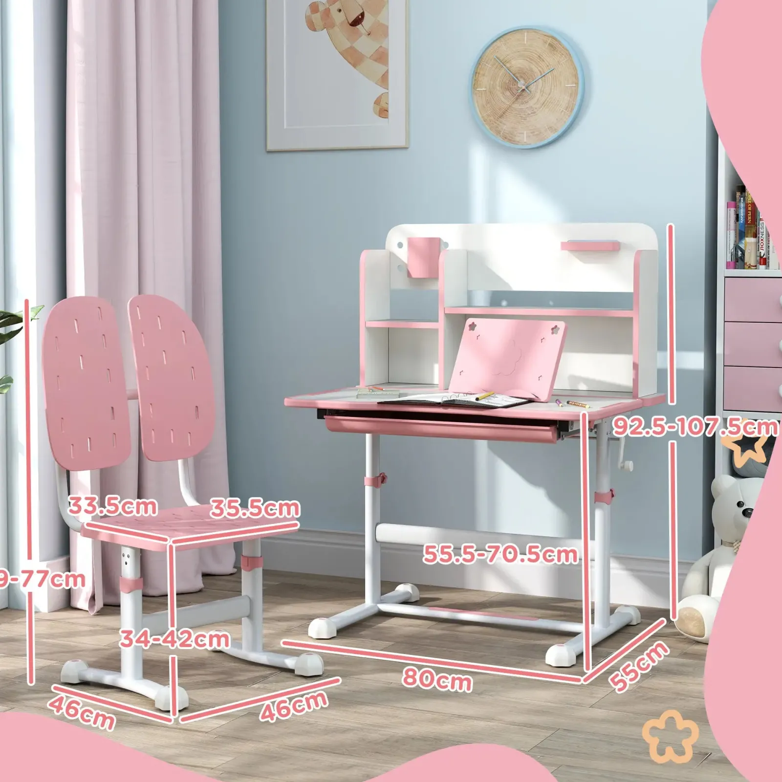 Kinder Little Helper Kinder-Montessori-ergonomischer, höhenverstellbarer, neigbarer Lern- und Kunstschreibtisch und Stuhl | Rosa | 3-12 Jahre