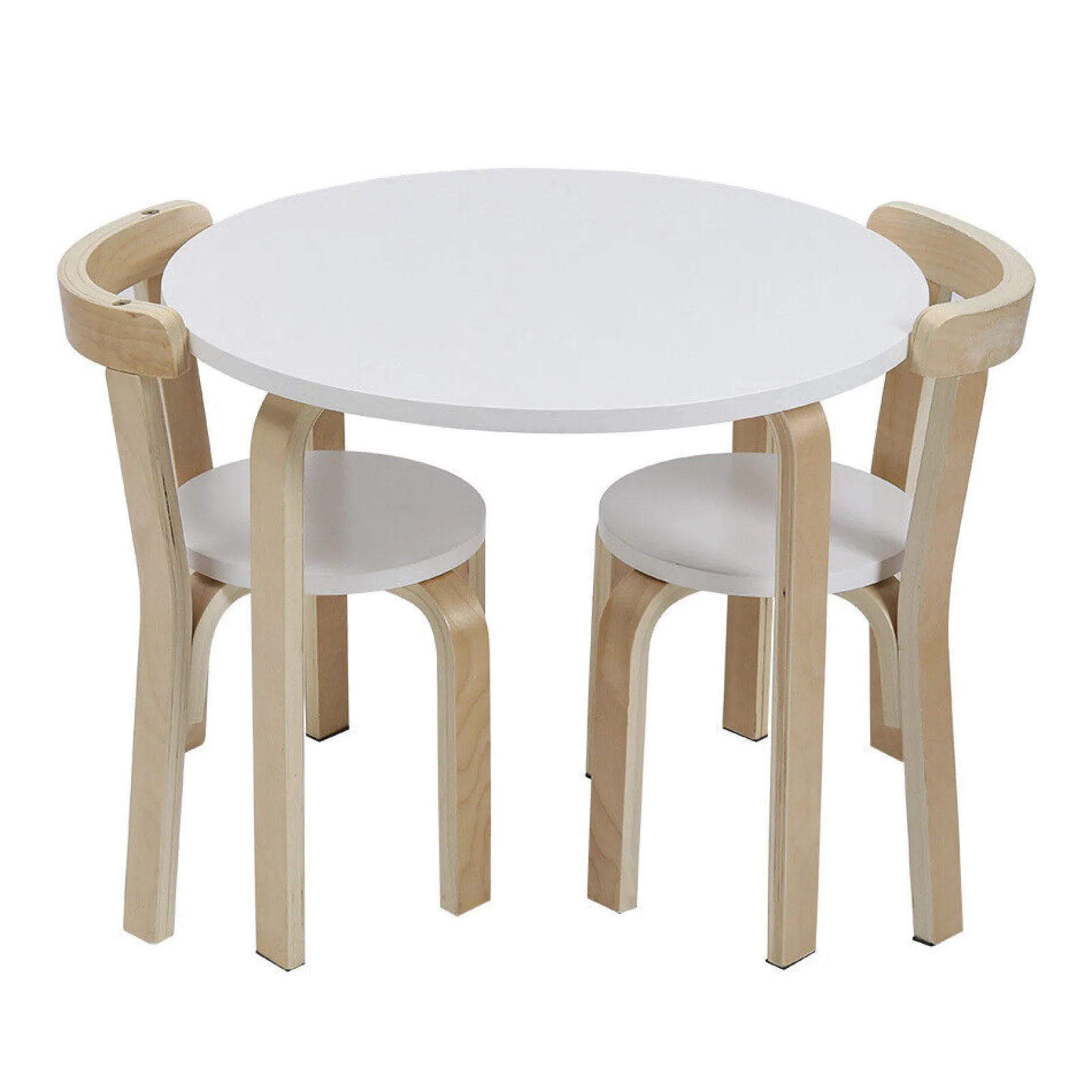 Kinder Little Helper Kinder-Montessori-Öko-Tisch Aus Pappelholz Und Birke | 2 Ergonomische Stühle | Weiß Und Natur | 2–10 Jahre+
