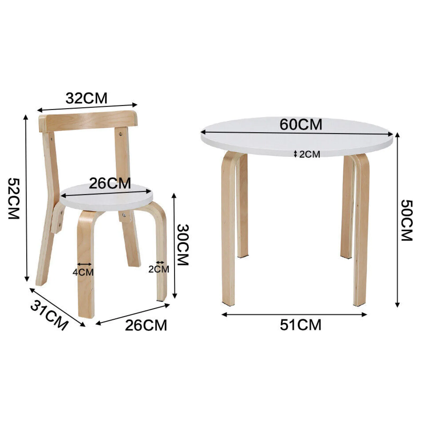 Kinder Little Helper Kinder-Montessori-Öko-Tisch Aus Pappelholz Und Birke | 2 Ergonomische Stühle | Weiß Und Natur | 2–10 Jahre+